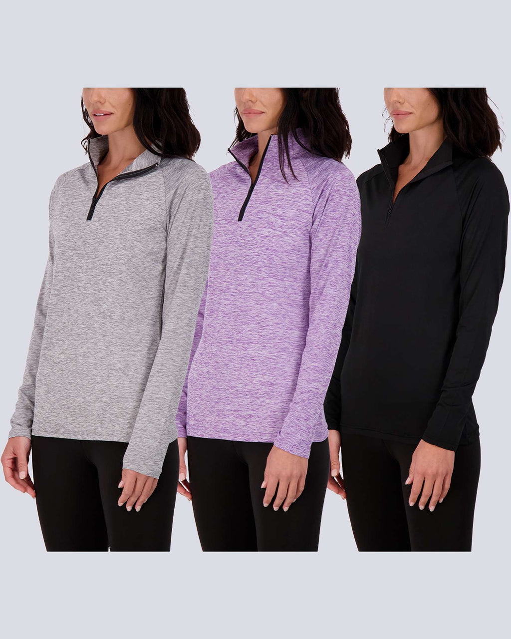 3 Pack: Womens Dry-Fit Active Long Sleeve Quarter Zip
