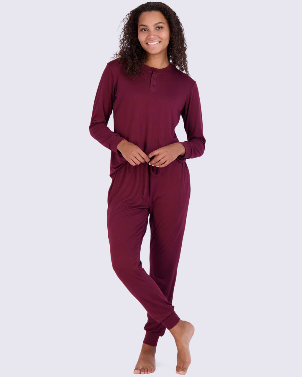 4 Piece: Womens Long Sleeve Henley & Jogger Lounge Pajama Set