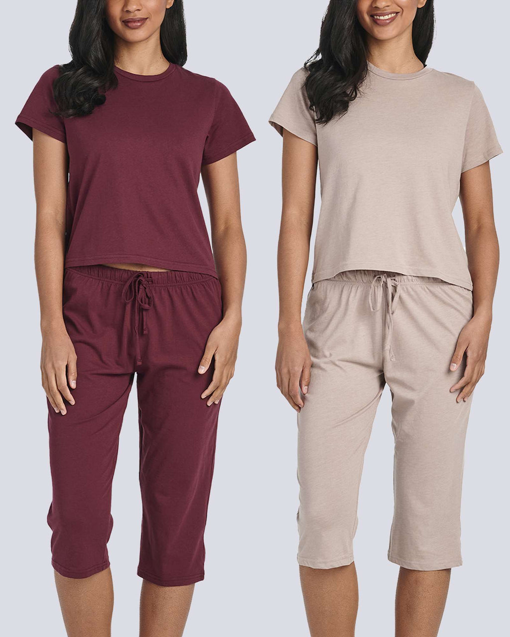 2 Pack: Women's Cotton Pajamas with Capri Pants