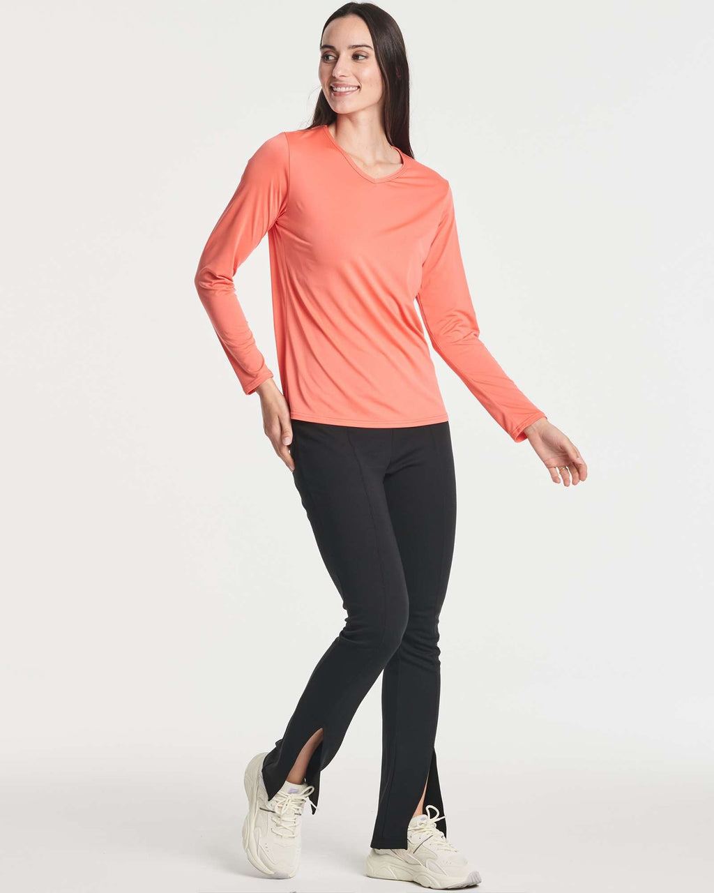 4 Pack: Women's Dry-Fit Long-Sleeve V-Neck Athletic Workout Shirt (Available in Plus Size)