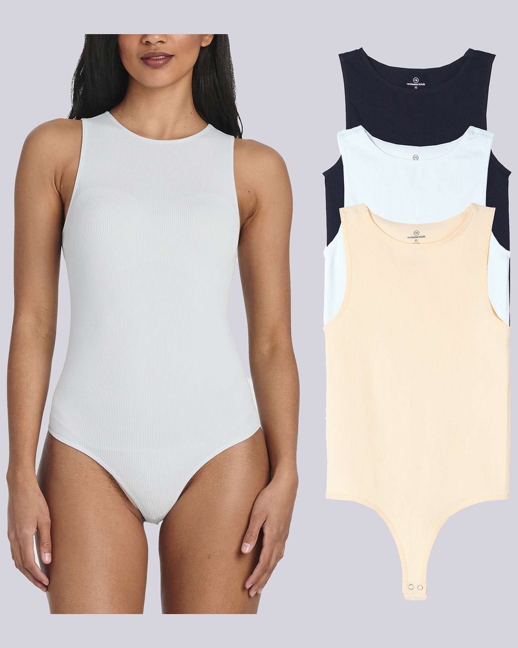3 Pack: Women's Ribbed Sleeveless Bodysuit Tank Tops
