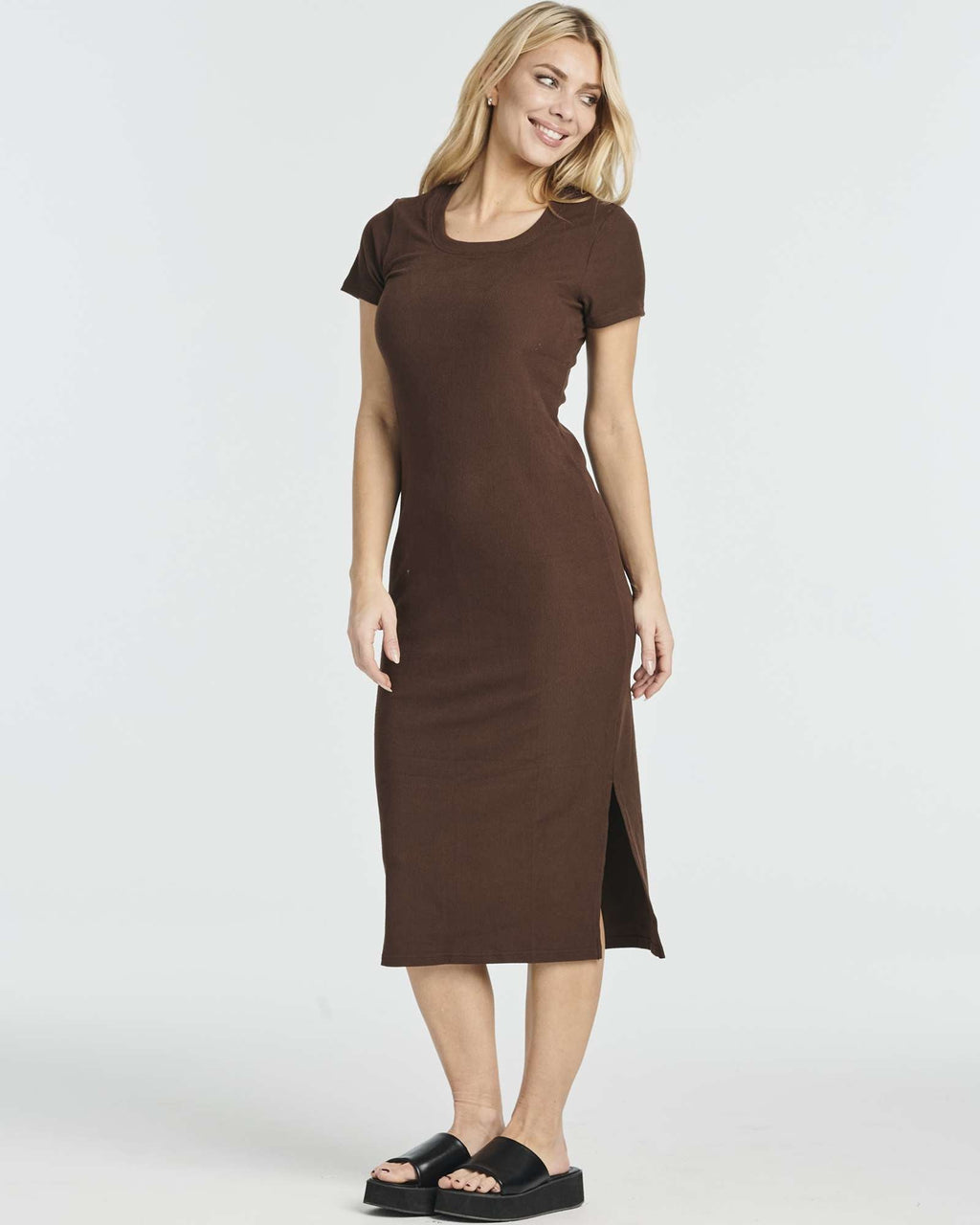 3 Pack: Women's Ribbed Jersey Crew Neck Midi Dress