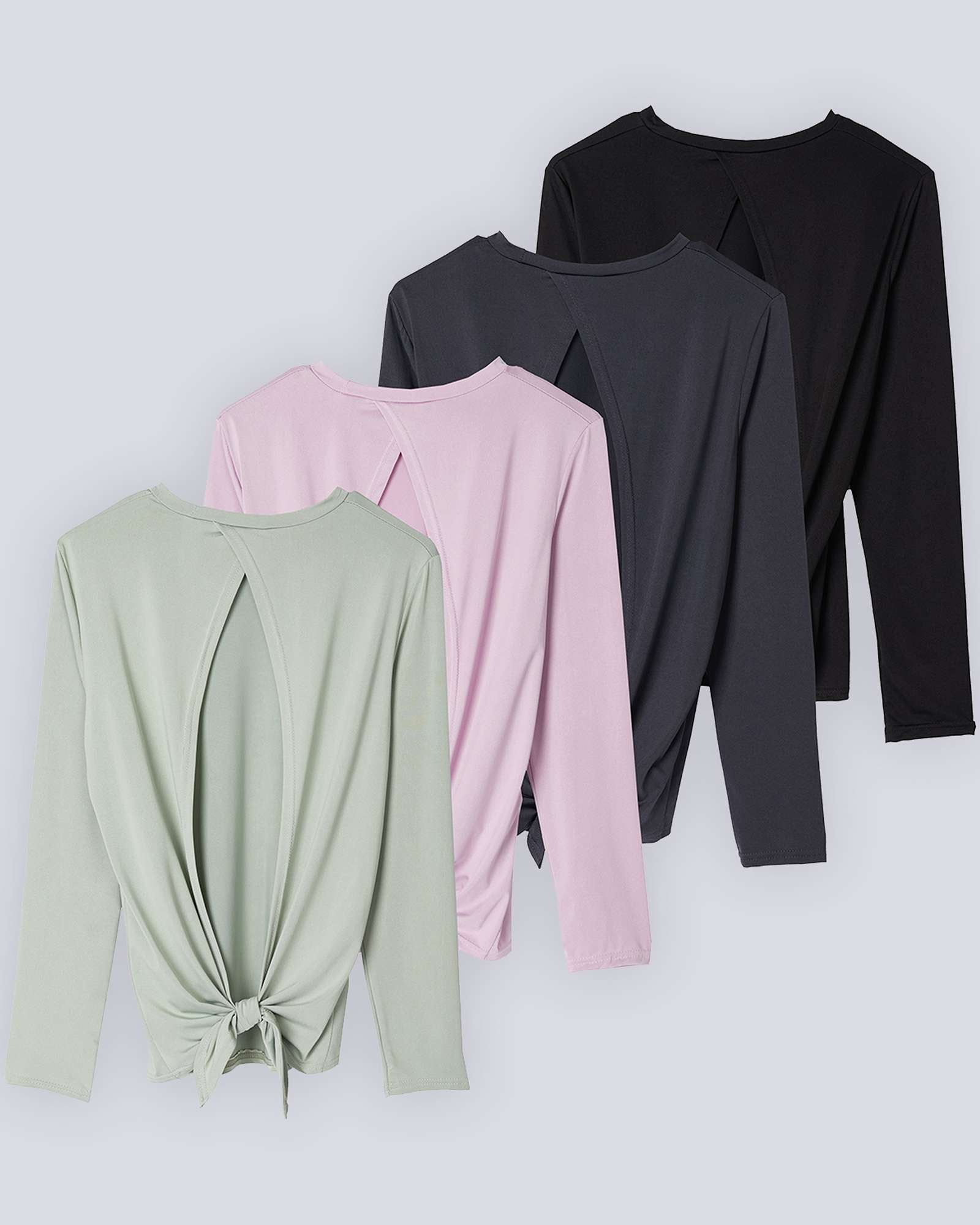 4 Pack: Women's Long-Sleeve Tie Back T-Shirt (Available in Plus Size)