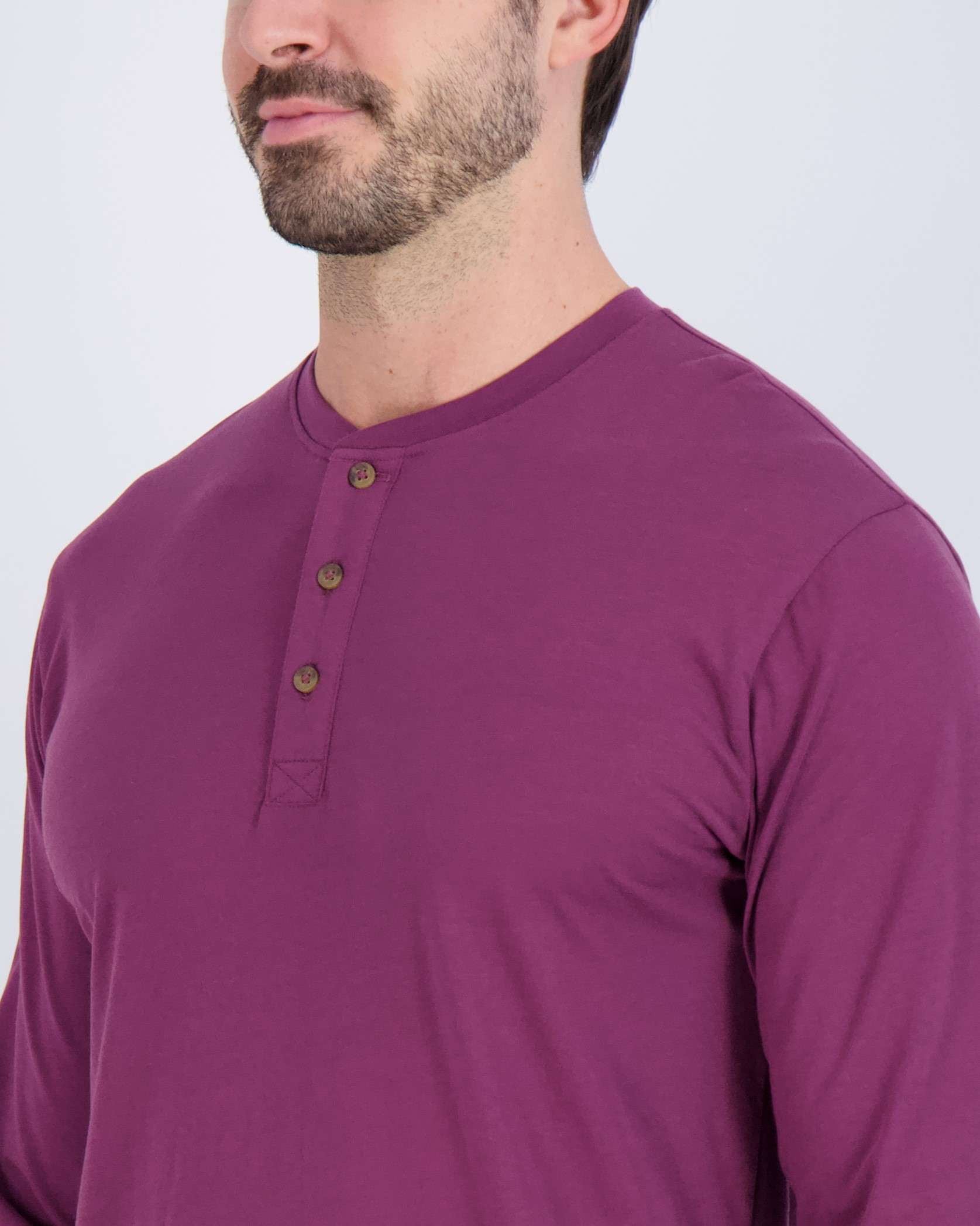 3 Pack: Mens Long Sleeve Cotton Henley T-Shirt