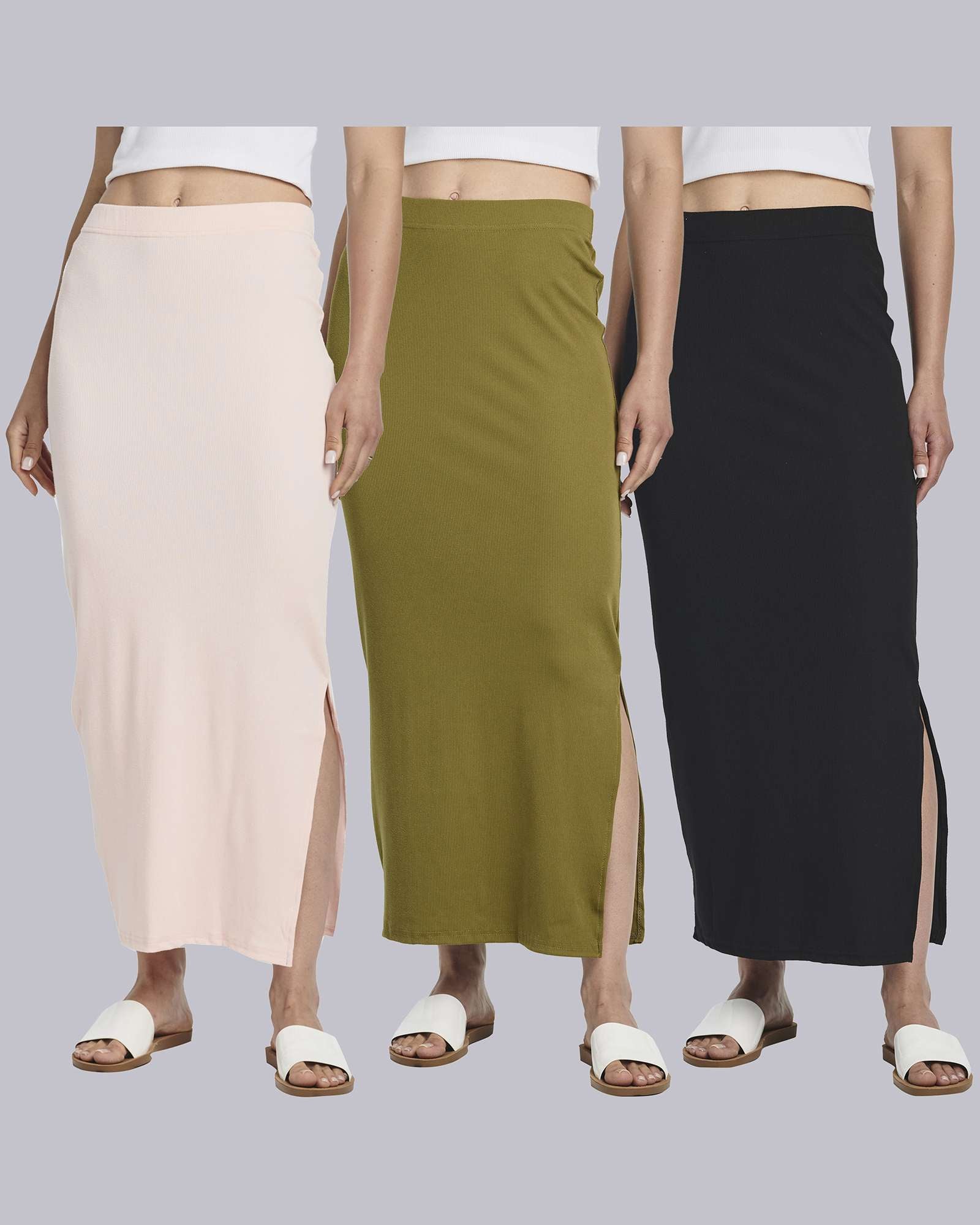 3 Pack: Women's Ribbed High Waisted Maxi Skirt