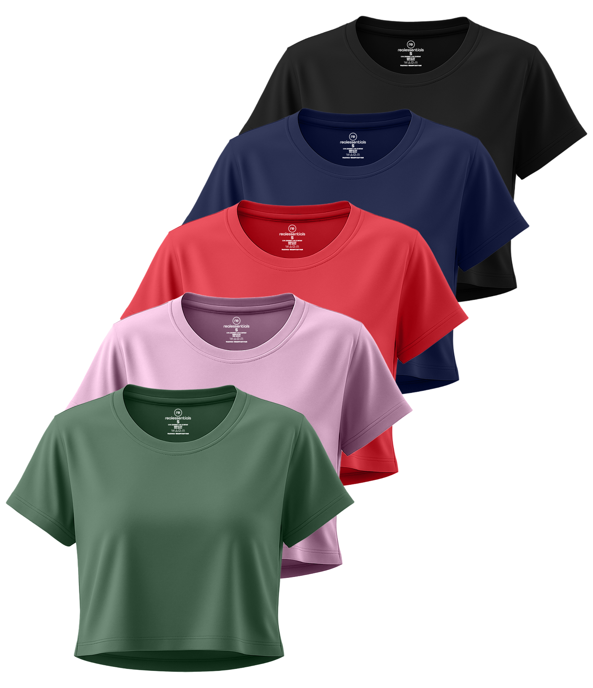 5 Pack: Women's Dry Fit Crop Top - Short Sleeve Crew Neck Stretch Athletic Tee (Available in Plus Size)