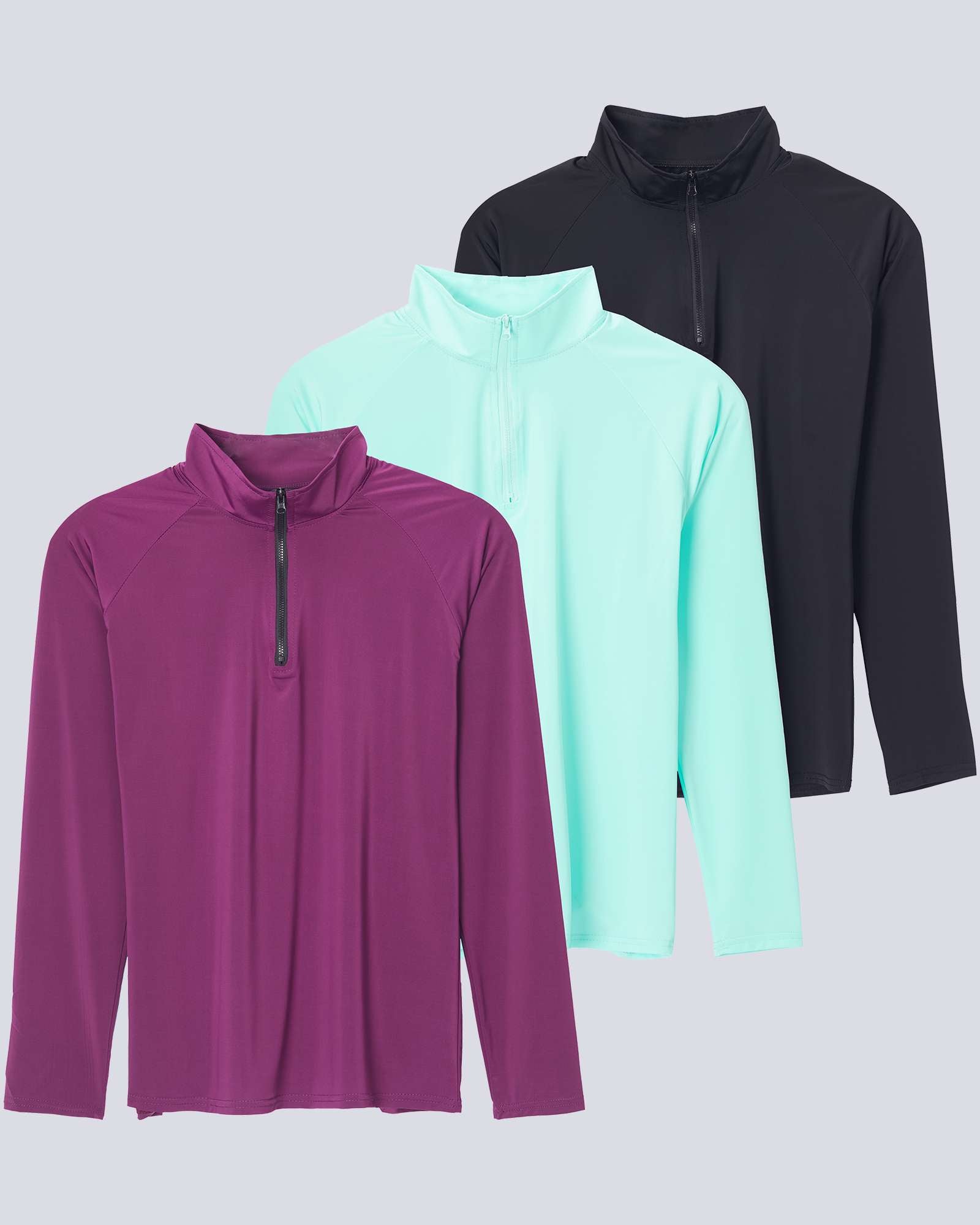 3 Pack: Women's 1/4 Zip Rash Guard Long Sleeve Swim Shirt
