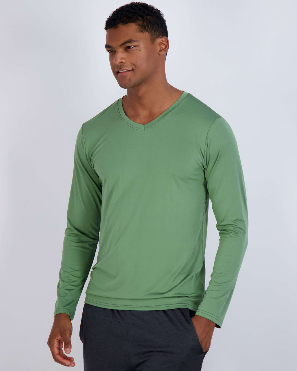 4 Pack: Mens V-Neck Long Sleeve Dry Fit T-Shirt
