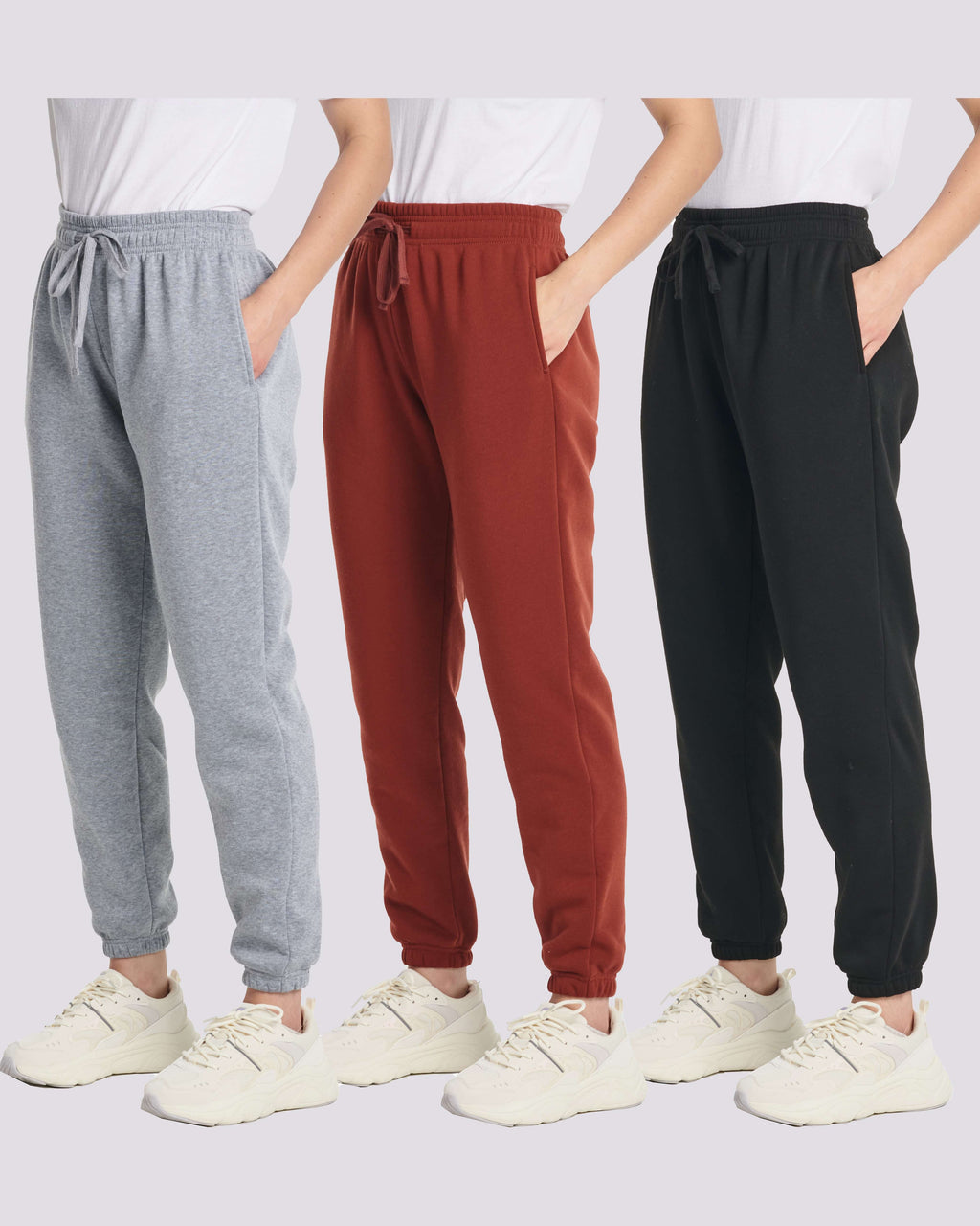 3 Pack: Women's Fleece Jogger Sweatpants with Elastic Cuff (Available in Plus Size)