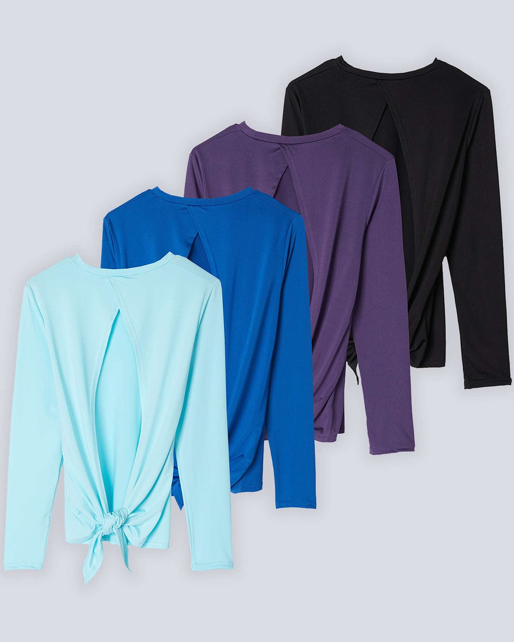 4 Pack: Women's Long-Sleeve Tie Back T-Shirt (Available in Plus Size)