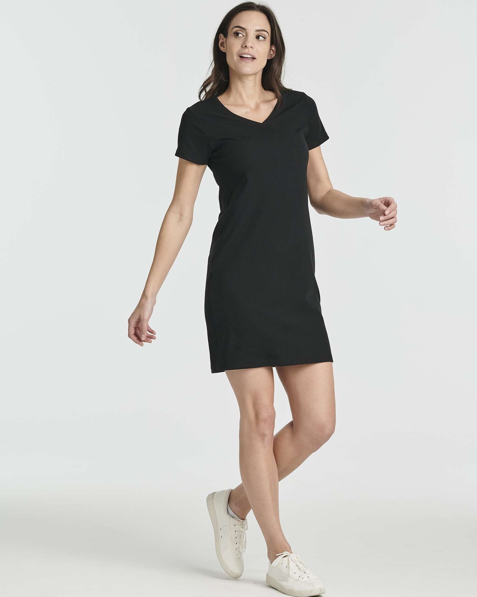 3 Pack: Women's Ribbed Knit Short-Sleeve V-Neck Swing Dress