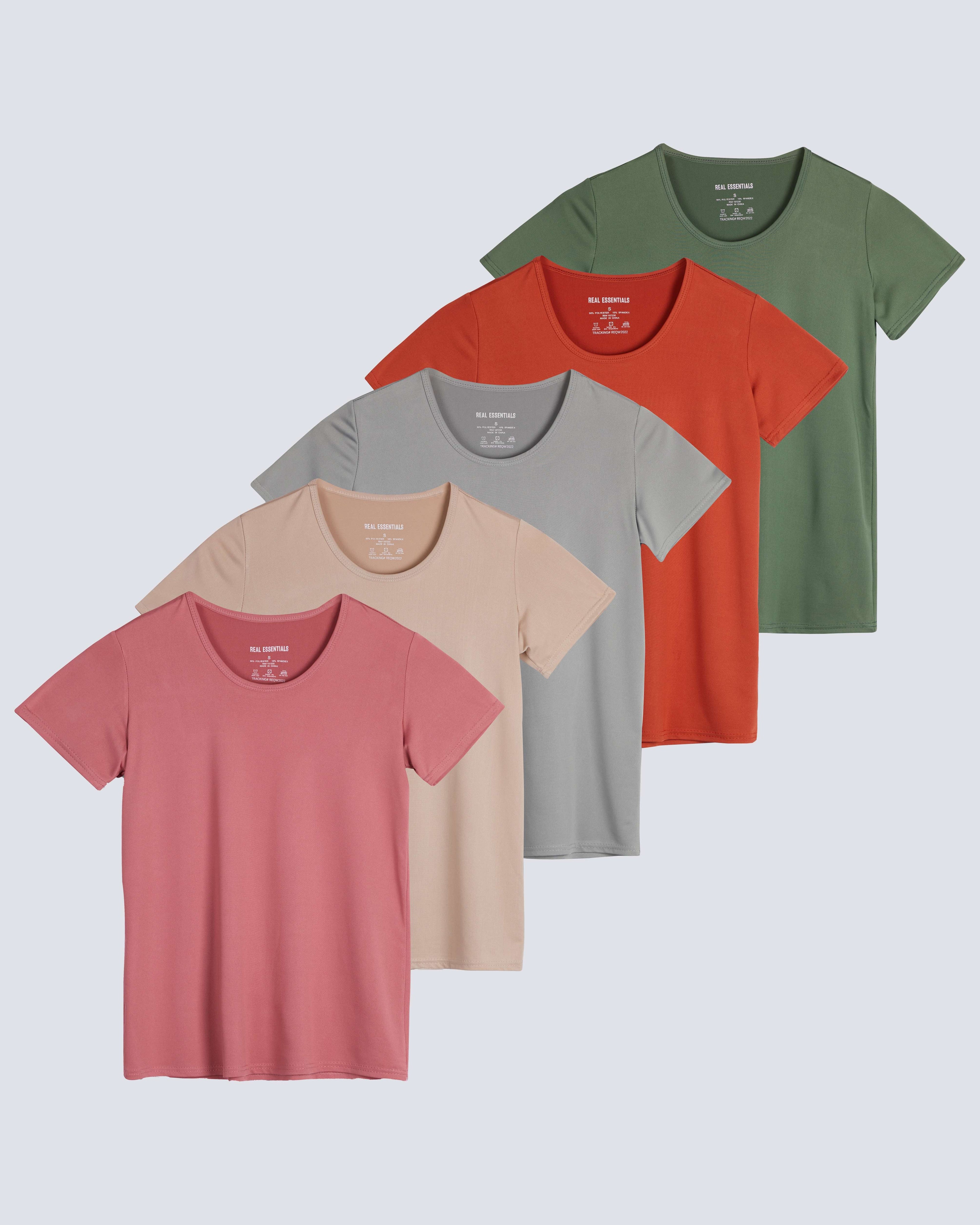 5 Pack: Womens Dry Fit Short-Sleeve Crew Neck Active T-Shirt