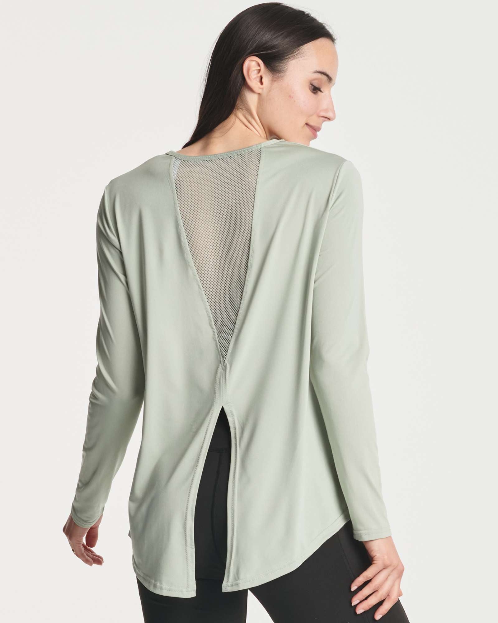 4 Pack: Women's Long-Sleeve Mesh Insert Tie Back Shirt (Available in Plus Size)