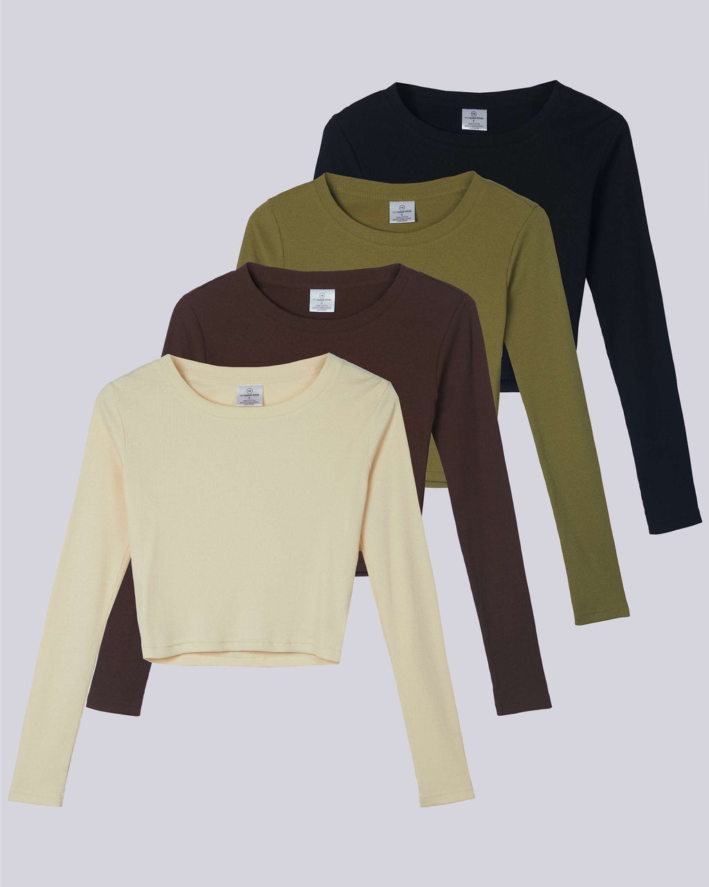 4 Pack: Women's Long Sleeve Ribbed Knit Crop Top (Available in Plus Size)