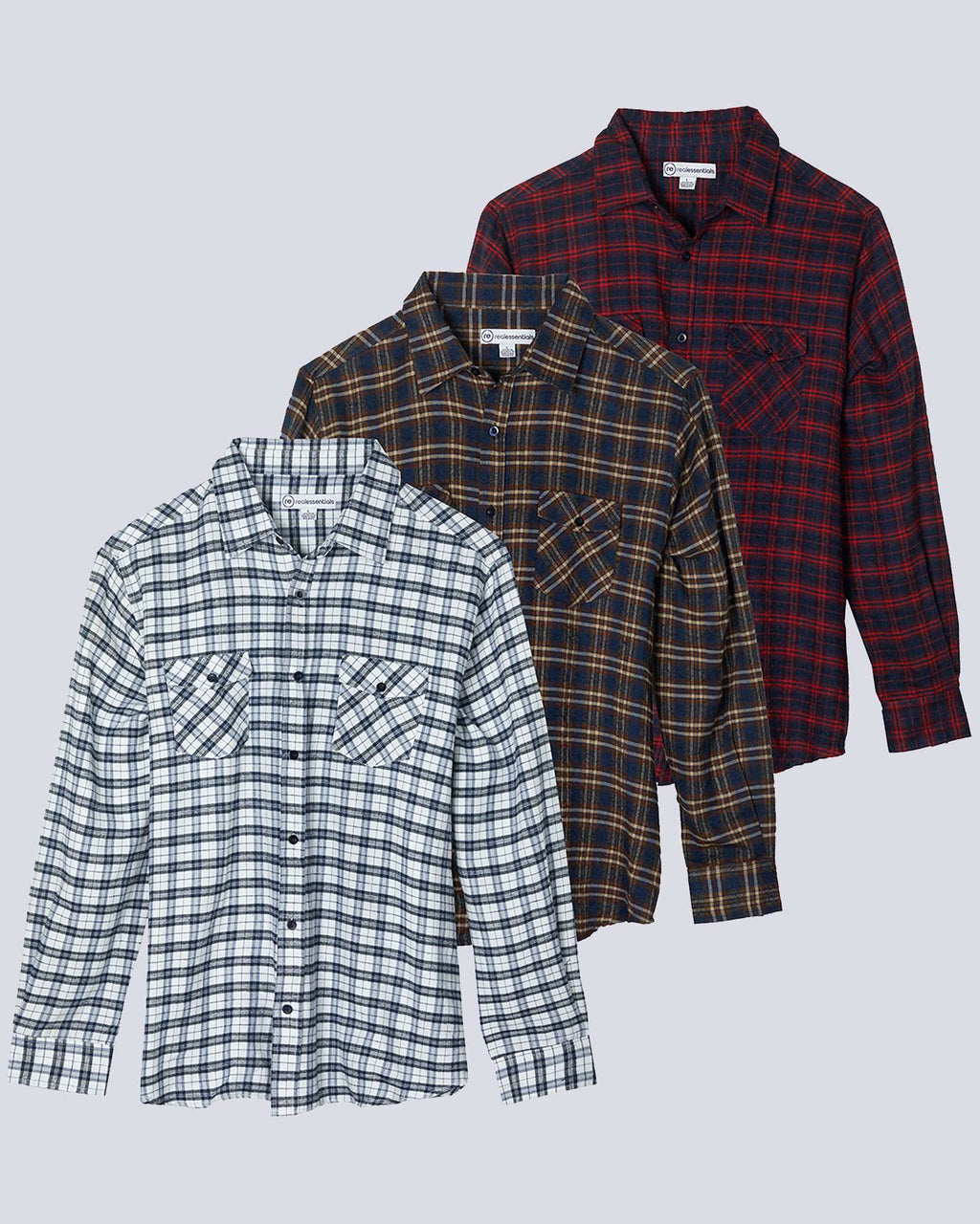 3 Pack: Men's Long-Sleeve Flannel Shirt