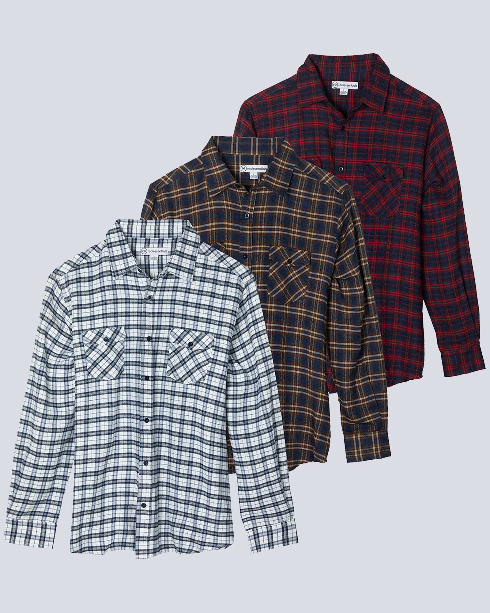 3 Pack: Men's Long-Sleeve Flannel Shirt