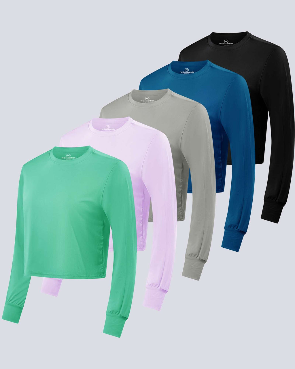 5 Pack: Womens Dry Fit Crop Top Long Sleeve