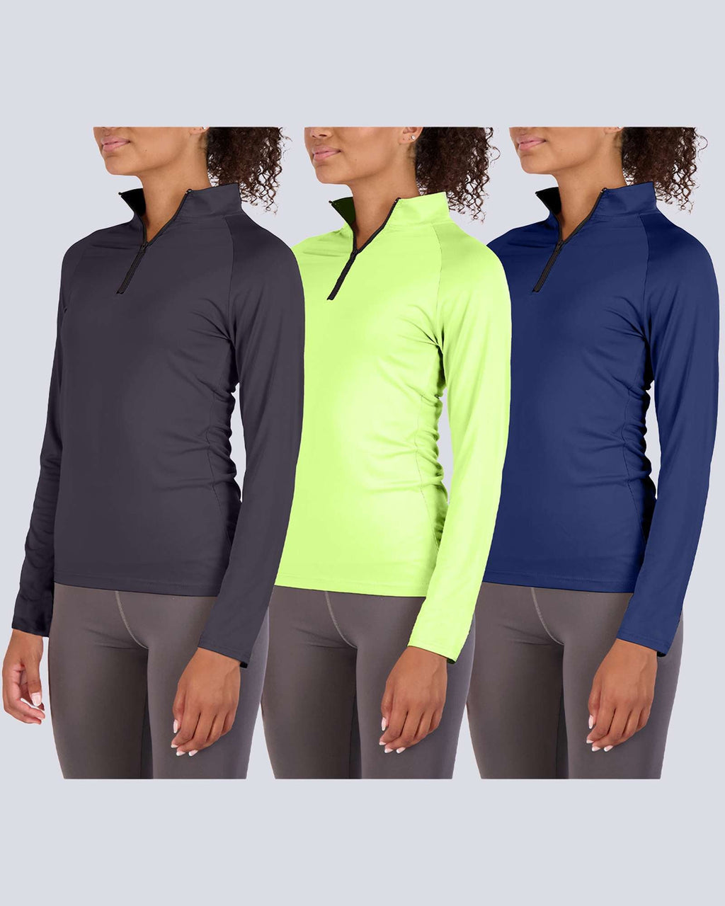 3 Pack: Womens Dry-Fit Active Long Sleeve Quarter Zip