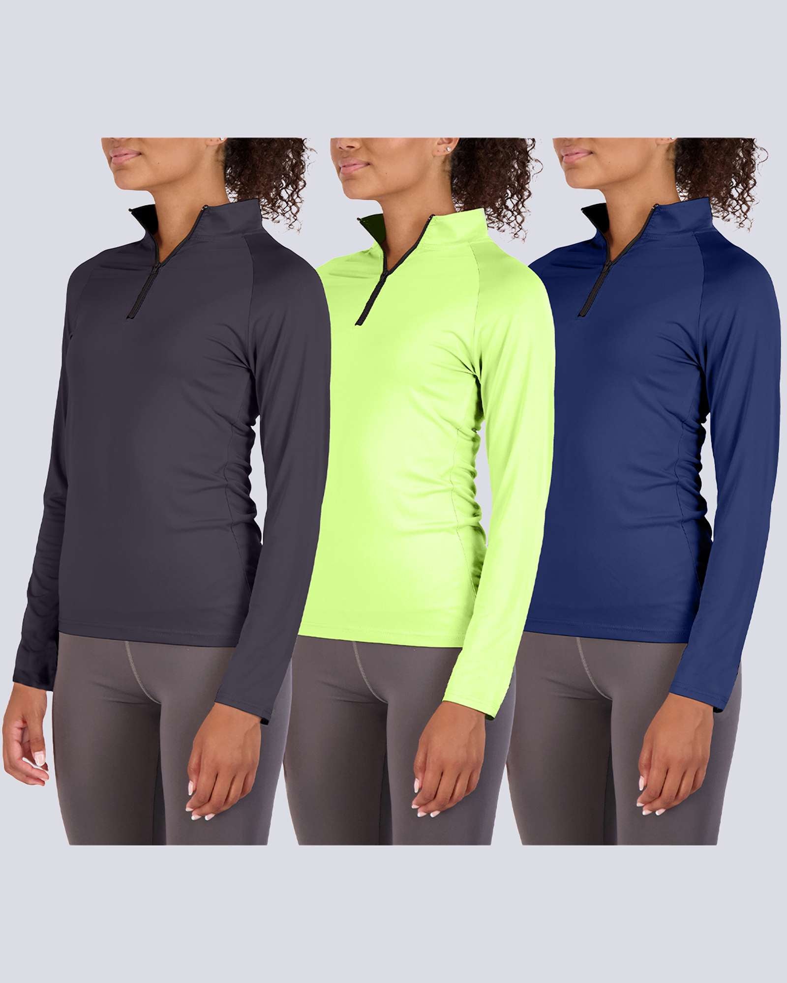 3 Pack: Womens Dry-Fit Active Long Sleeve Quarter Zip