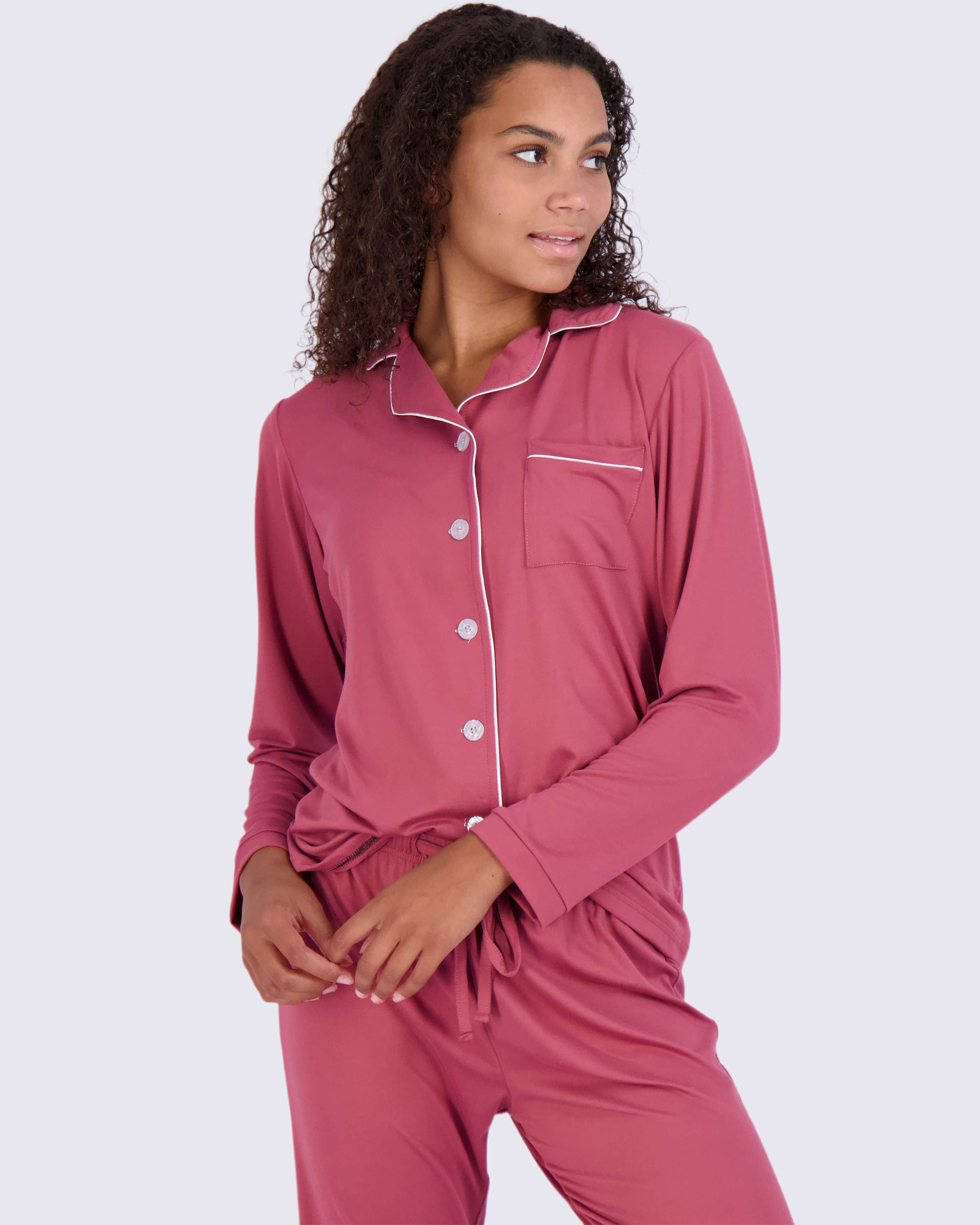 4 Piece: Women’s Long Sleeve Button Down Pajama Set