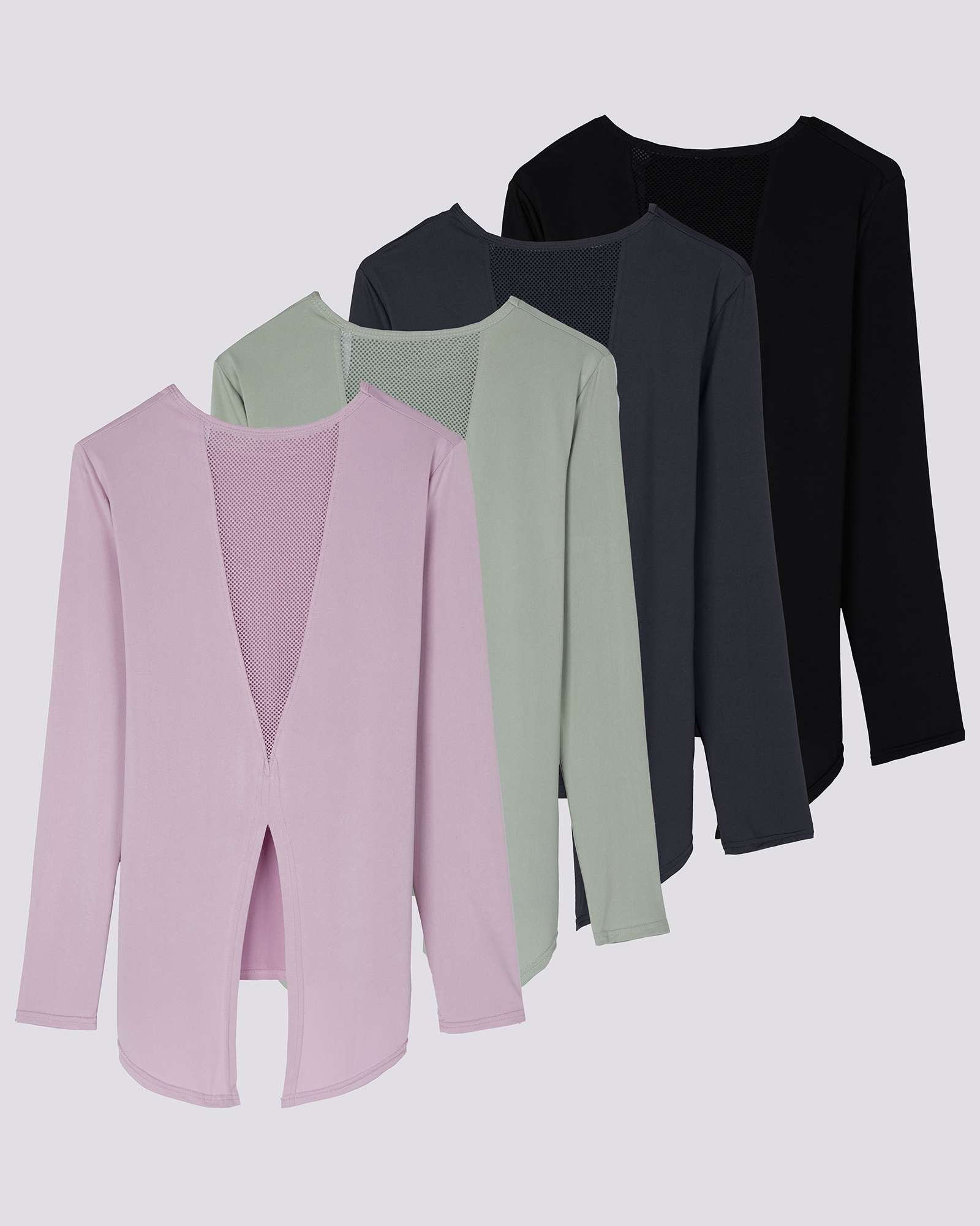 4 Pack: Women's Long-Sleeve Mesh Insert Tie Back Shirt (Available in Plus Size)