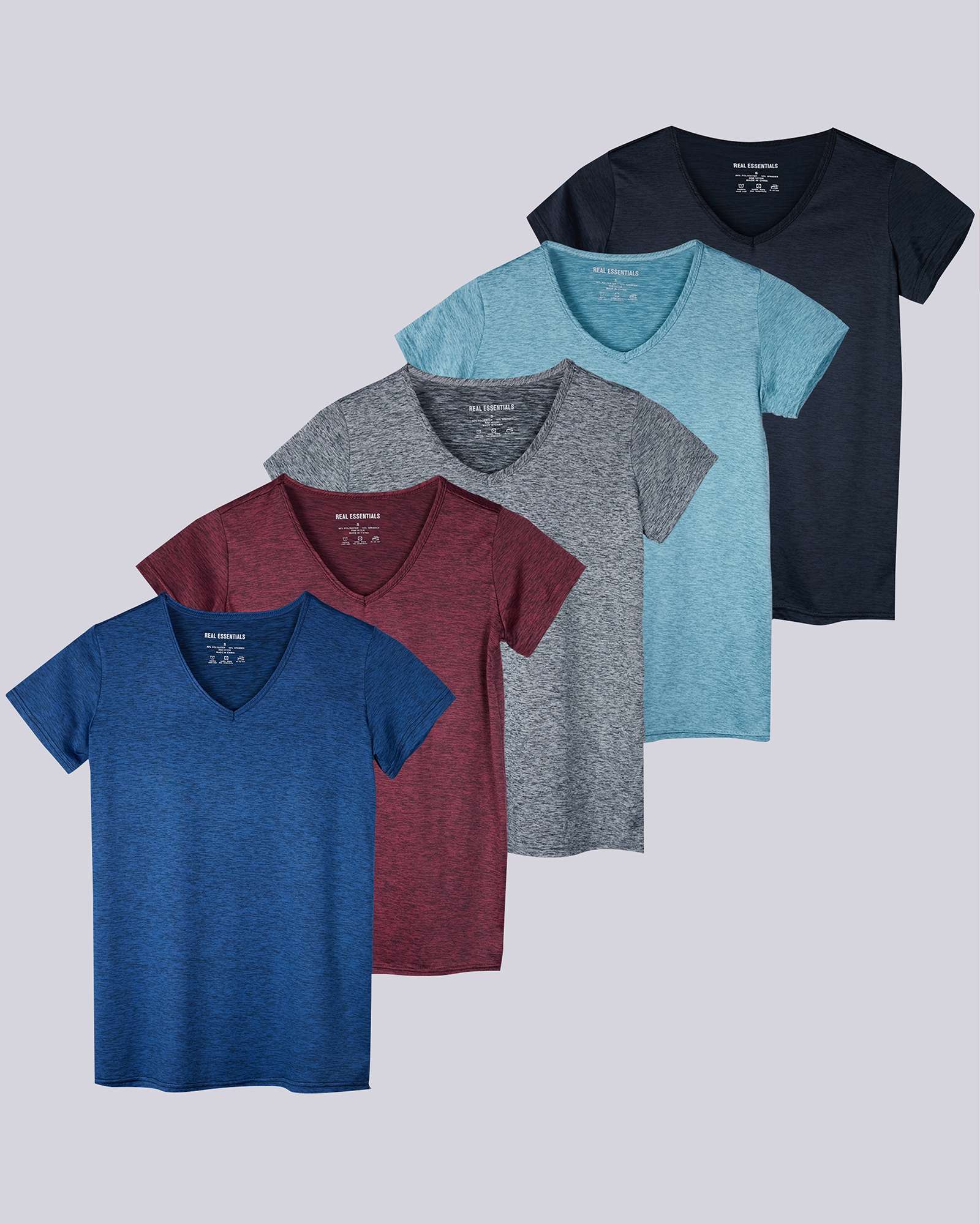 5 Pack: Womens Short Sleeve Dry-Fit V-Neck T-Shirt
