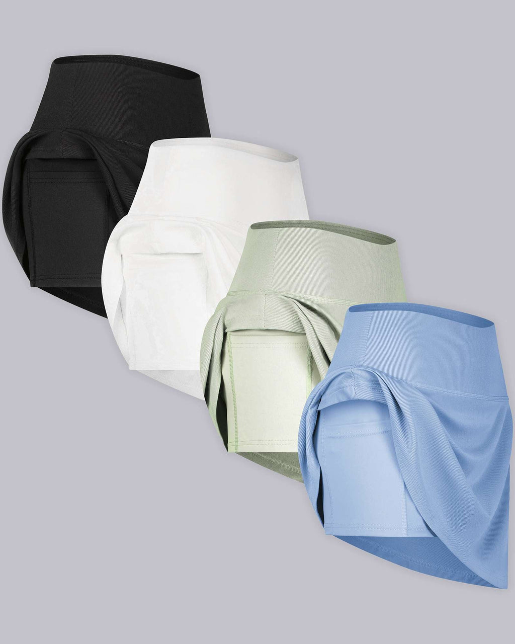 4 Pack: Women's Ribbed Active Skort with Pockets