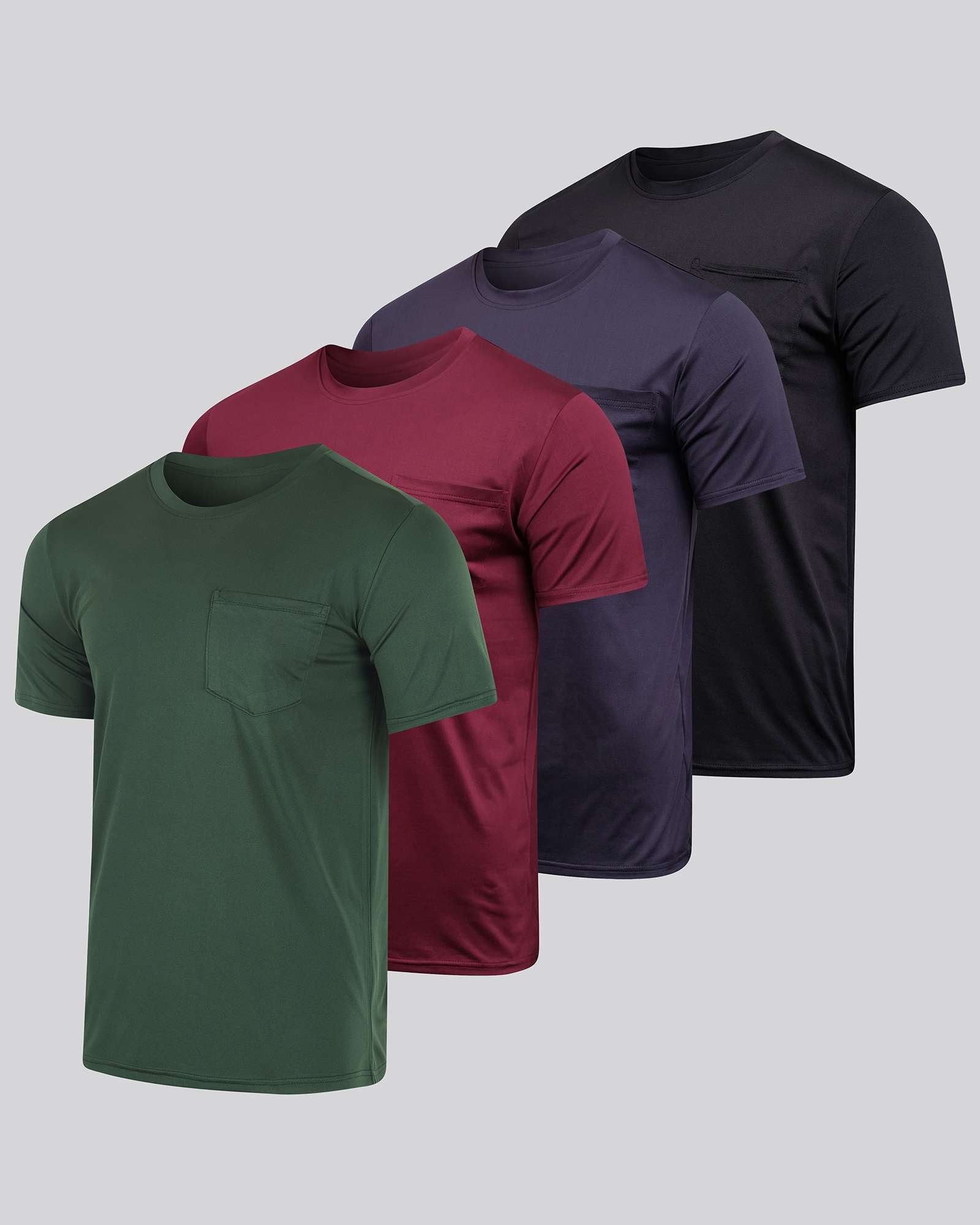 4 Pack: Mens Dry-Fit Active Pocket Short Sleeve Crew T-Shirts (Available in Big & Tall)