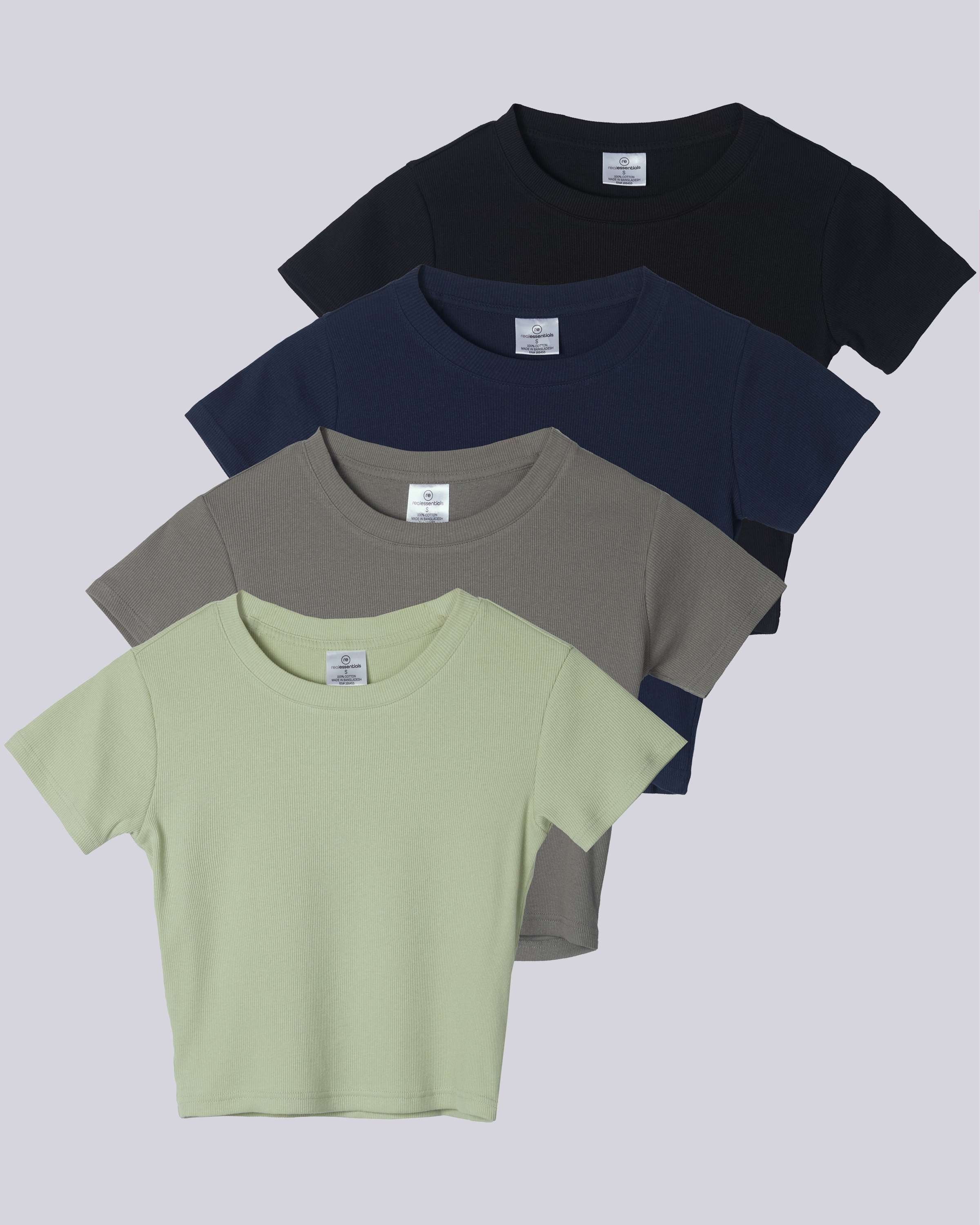 4 Pack: Women's Short Sleeve Ribbed Knit Crop Top