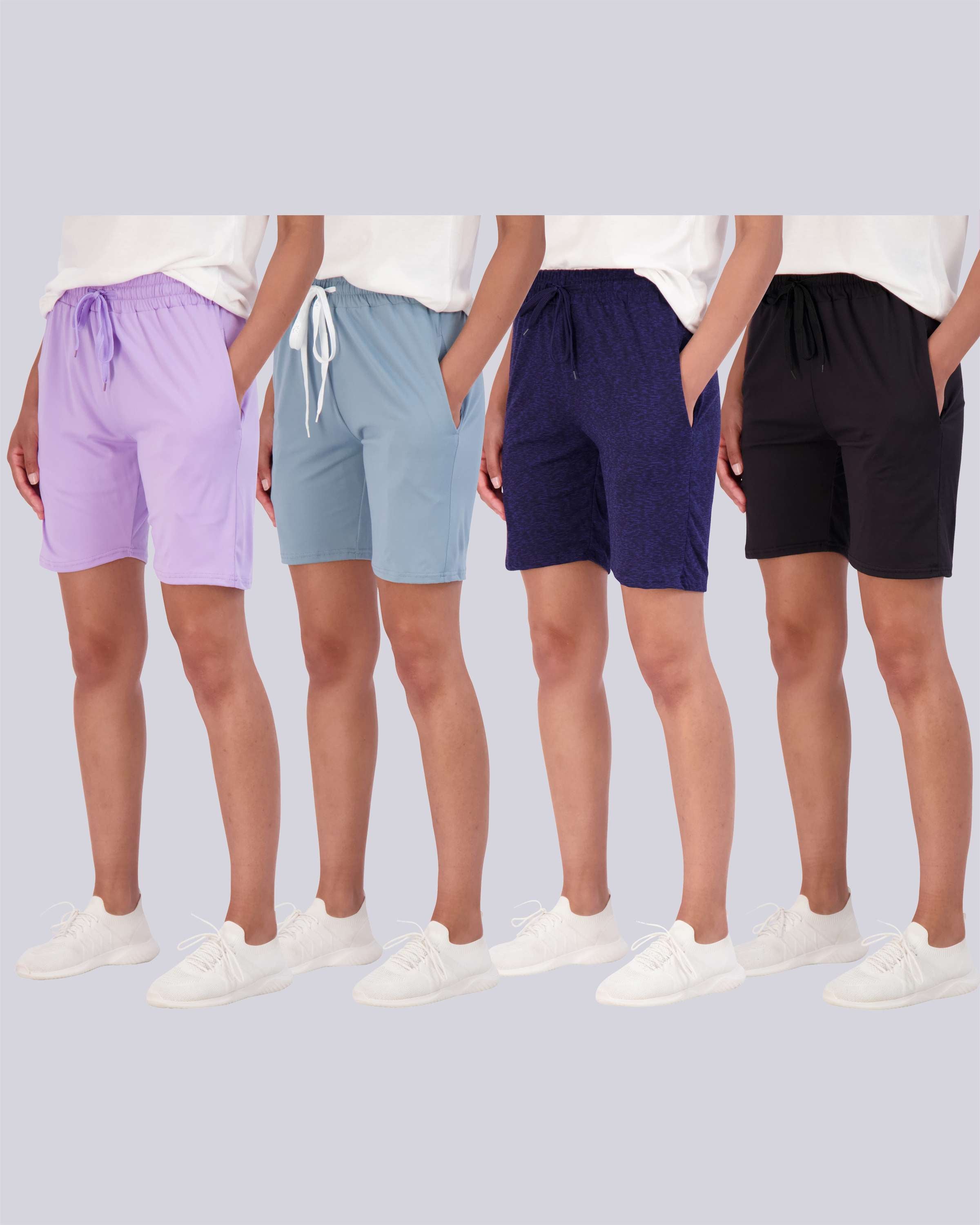 4 Pack: Women's 7" Bermuda Long High Waisted Shorts (Available in Plus Size)