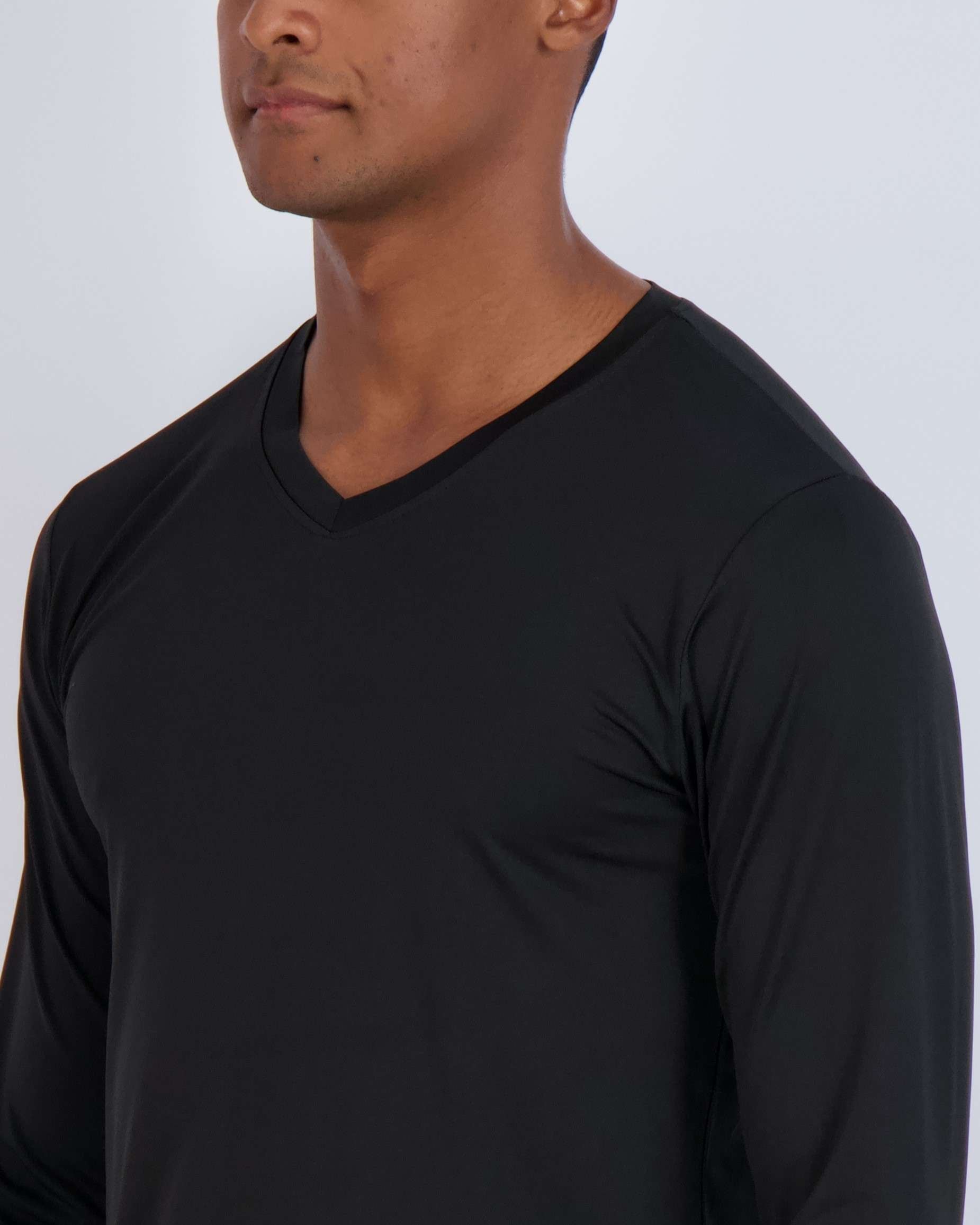 4 Pack: Mens V-Neck Long Sleeve Dry Fit T-Shirt