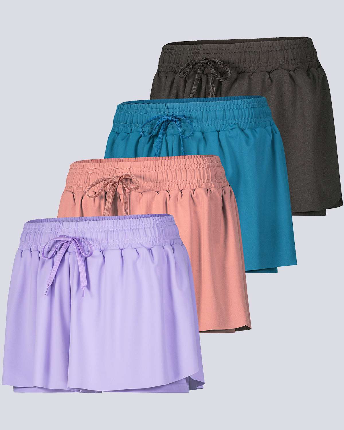 4 Pack: Womens Flowy Dry Fit Running Short - Gym Yoga Workout Summer Shorts (Available In Plus Size)