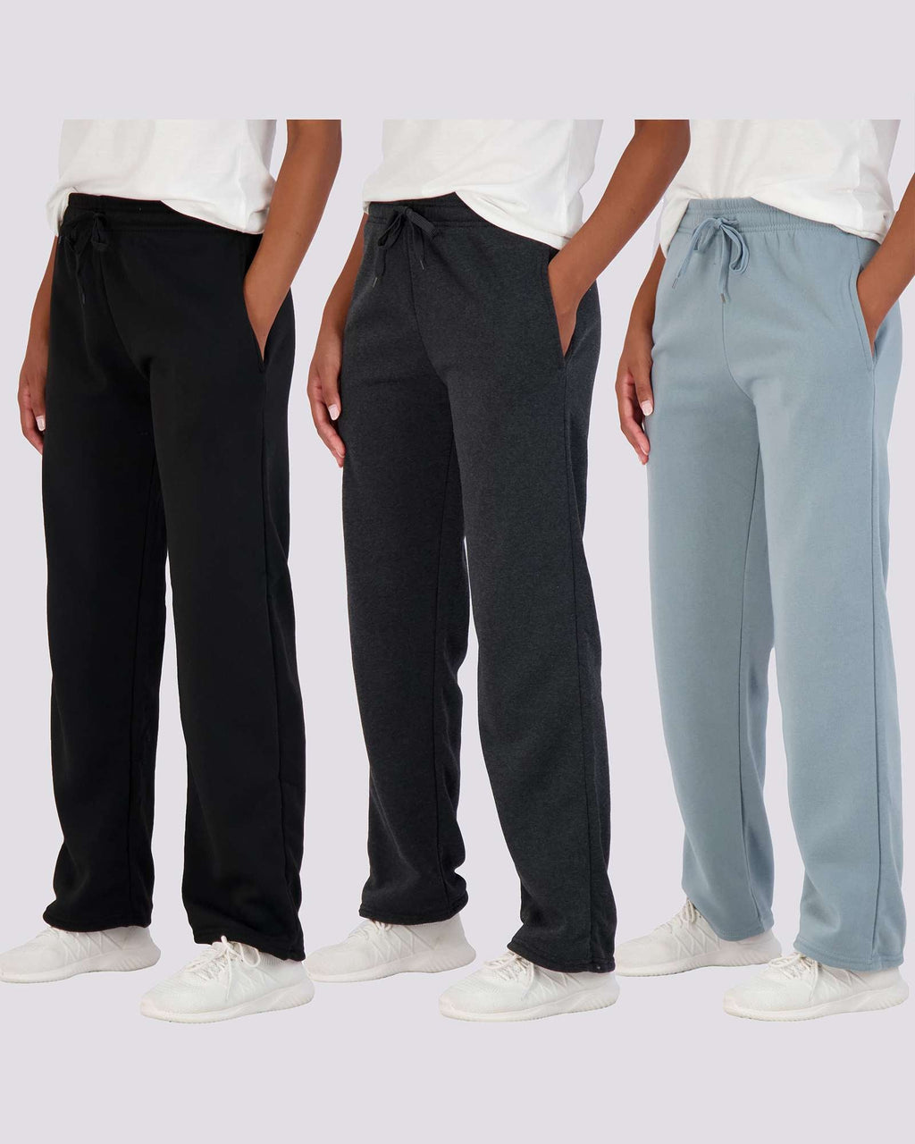 3 Pack: Womens Fleece Open Bottom Sweatpants