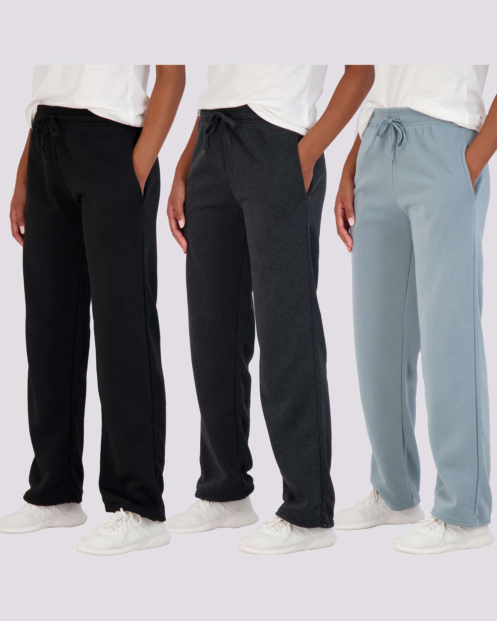 3 Pack: Womens Fleece Open Bottom Sweatpants