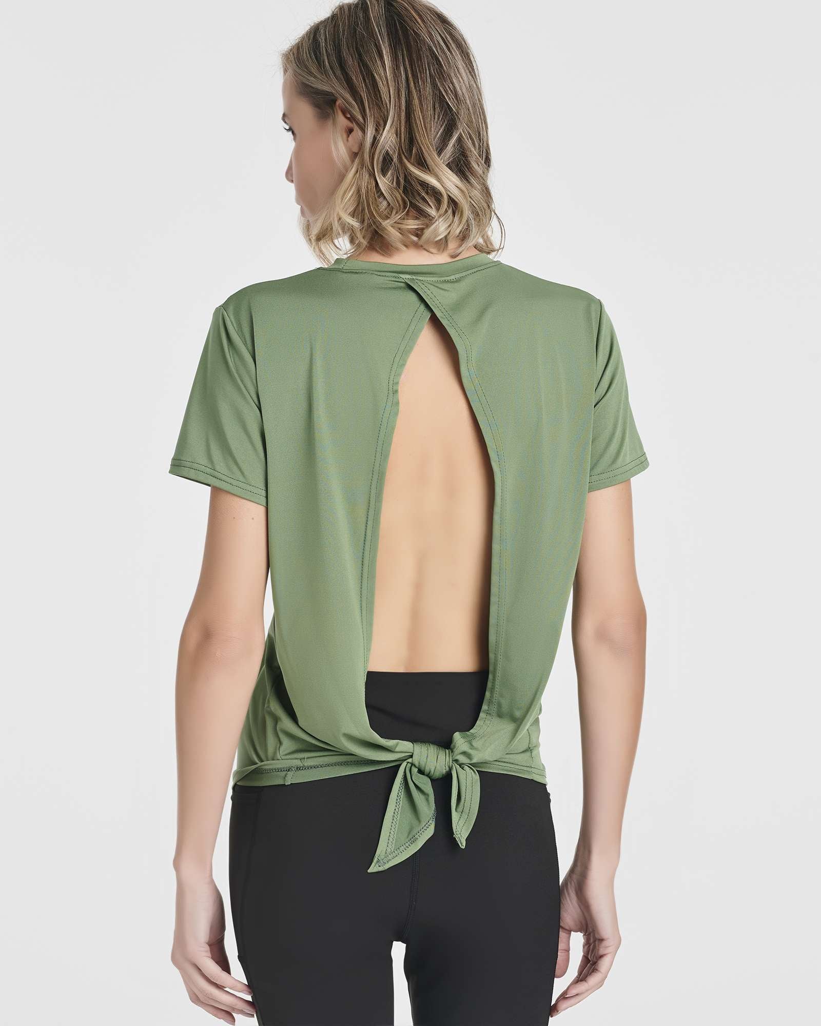 5 Pack: Women's Short Sleeve Open Back Tie Back Dry-Fit T-Shirt