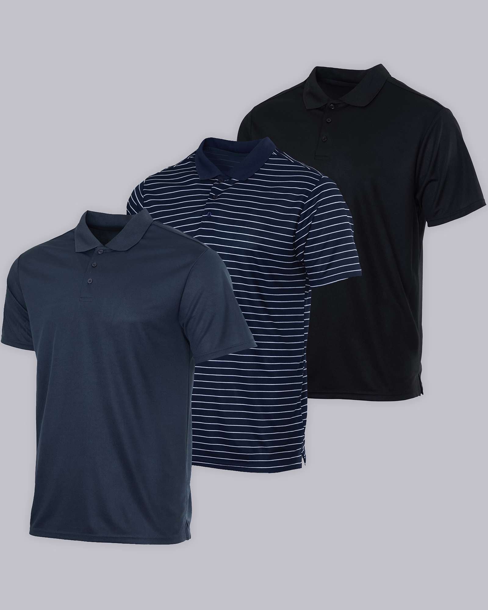 3 Pack: Mens Quick-Dry Short Sleeve Performance Polo Shirt