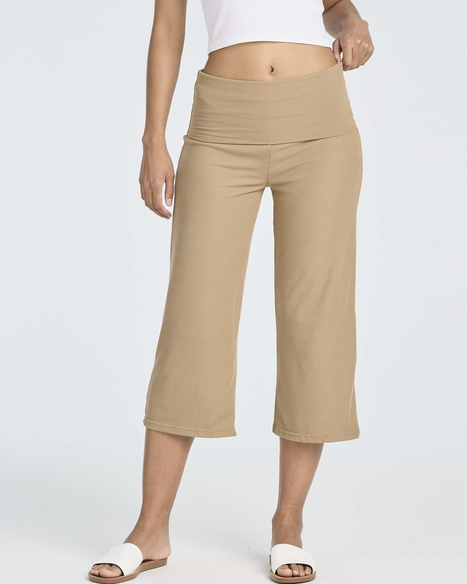 3 Pack: Women's Ribbed Foldover Wide Leg Capri Pants