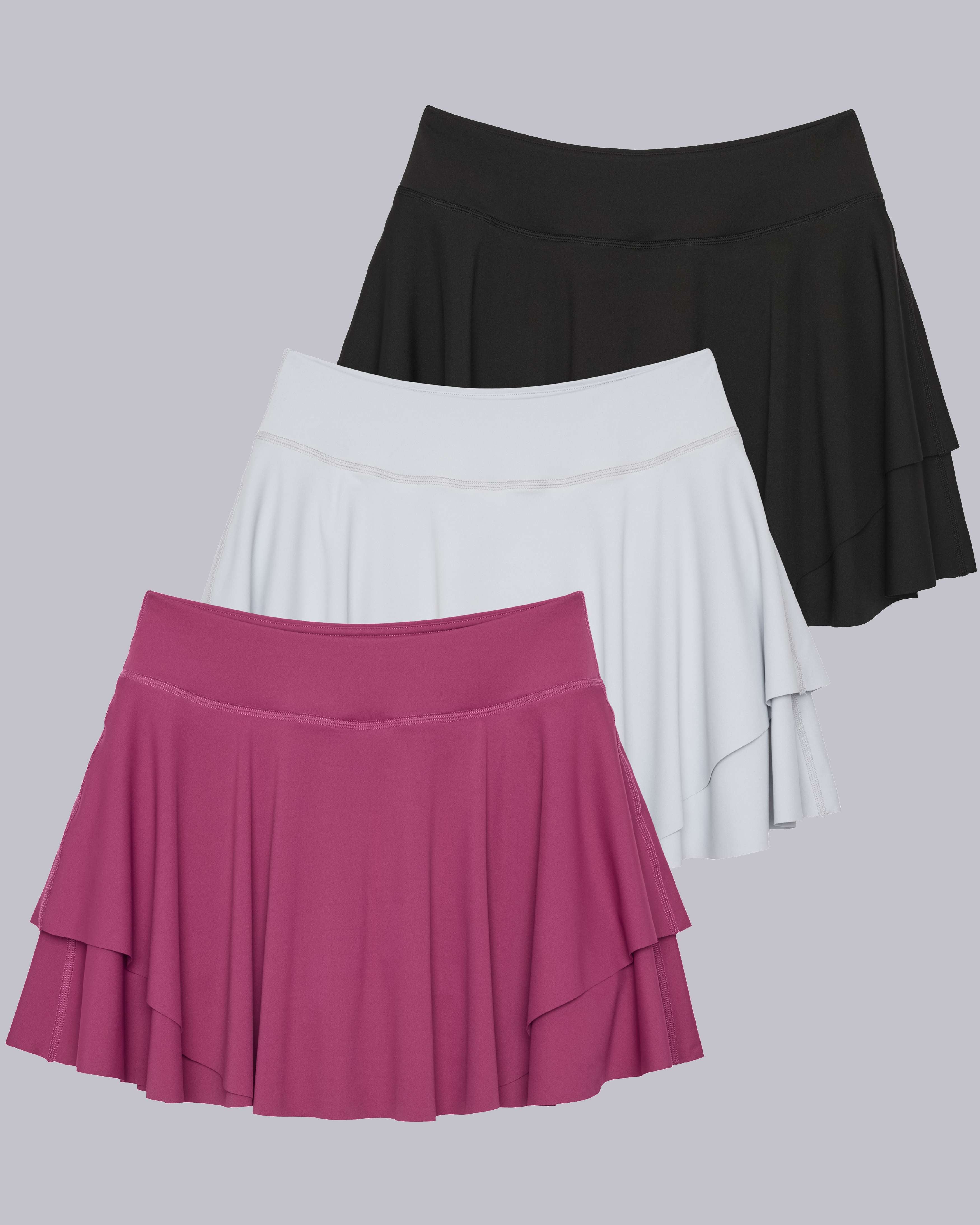 3 Pack: Women's Layered Ruffle Tennis Golf Skort