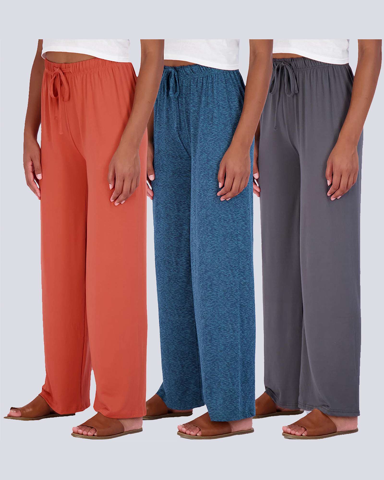 3 Pack: Womens Wide Leg Palazzo Lounge Pajama Pants