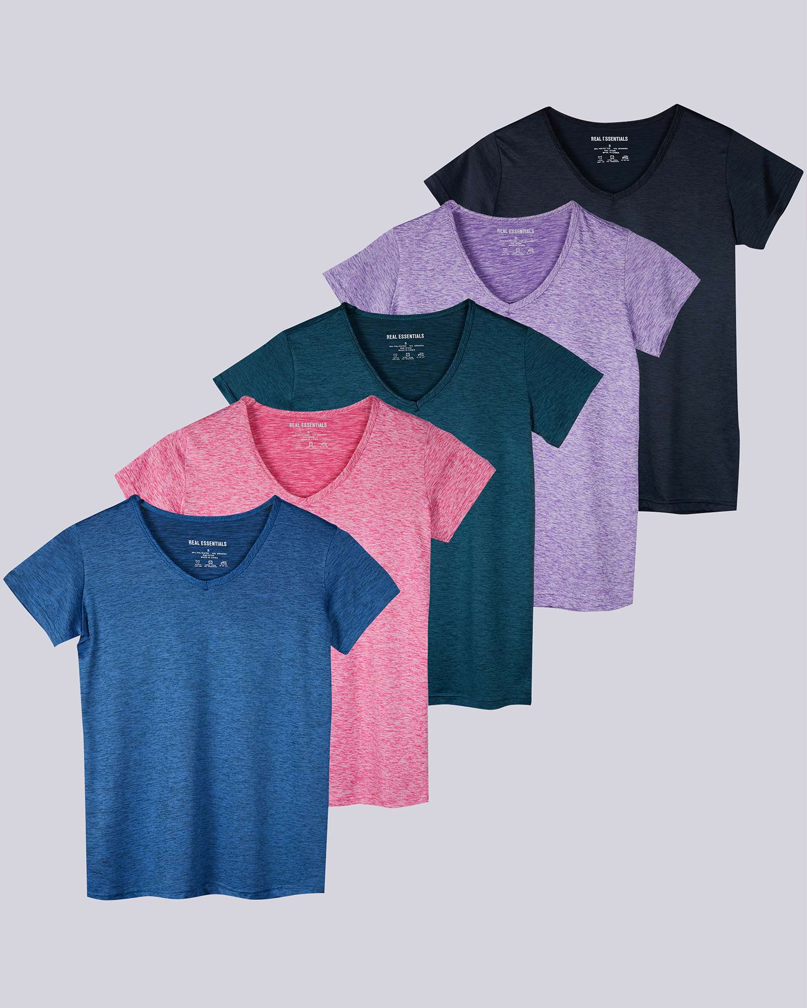 5 Pack: Womens Short Sleeve Dry-Fit V-Neck T-Shirt