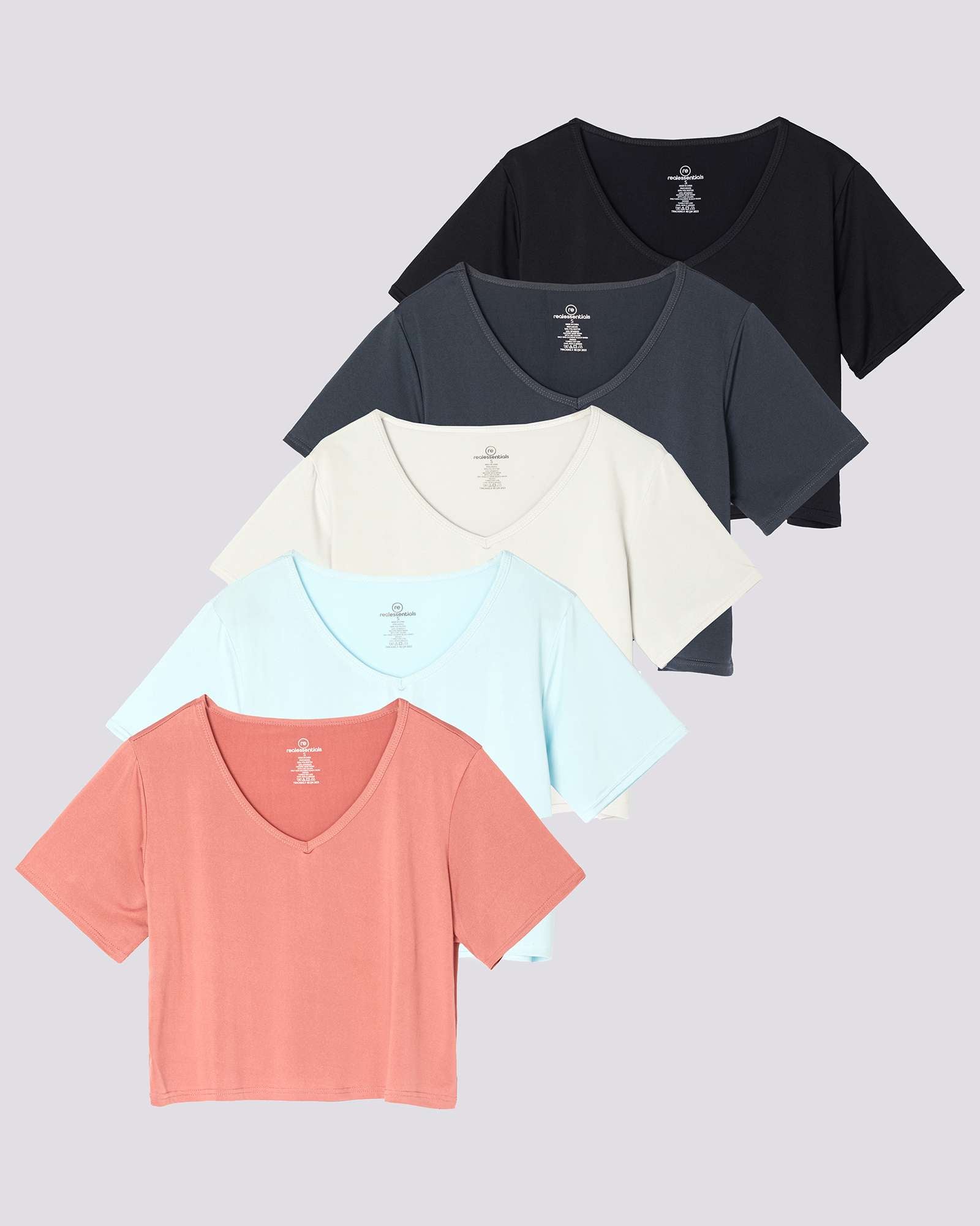 5 Pack: Women's Dry-Fit Short Sleeve V-Neck Crop Top
