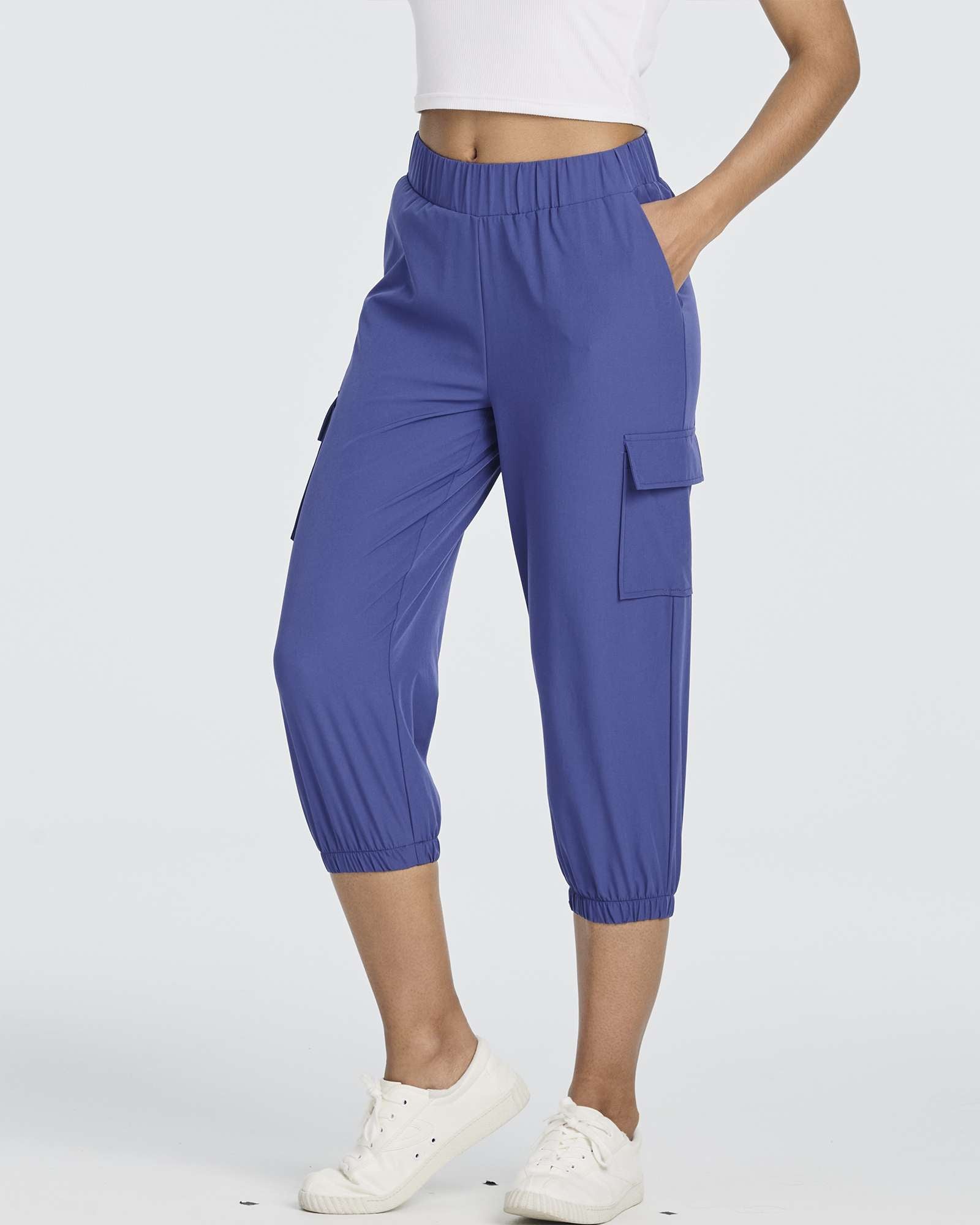 3 Pack: Women's Woven Cargo Capri Jogger Pants