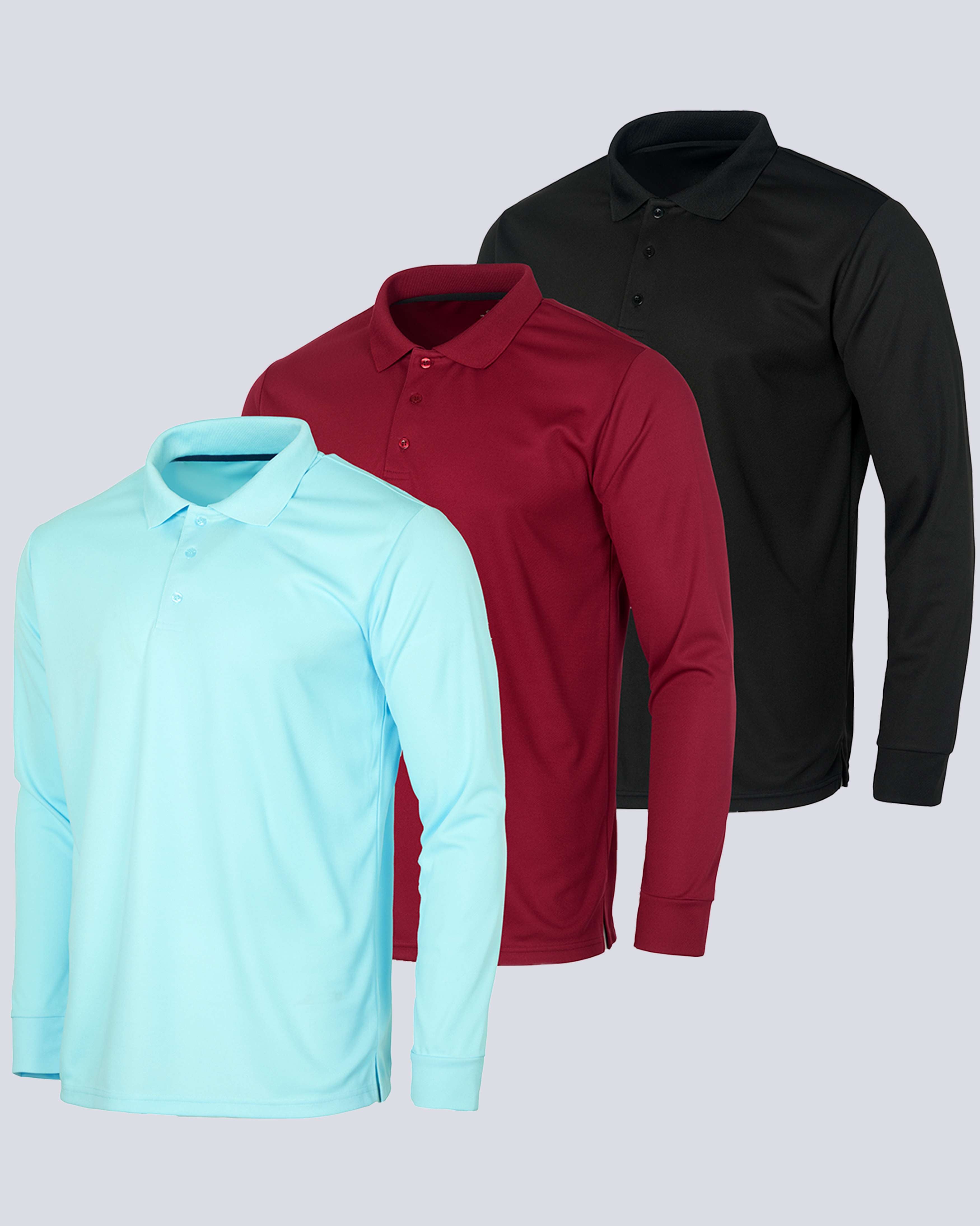 3 Pack: Men's Dry Fit Long-Sleeve Polo Shirt (Available in Big & Tall)