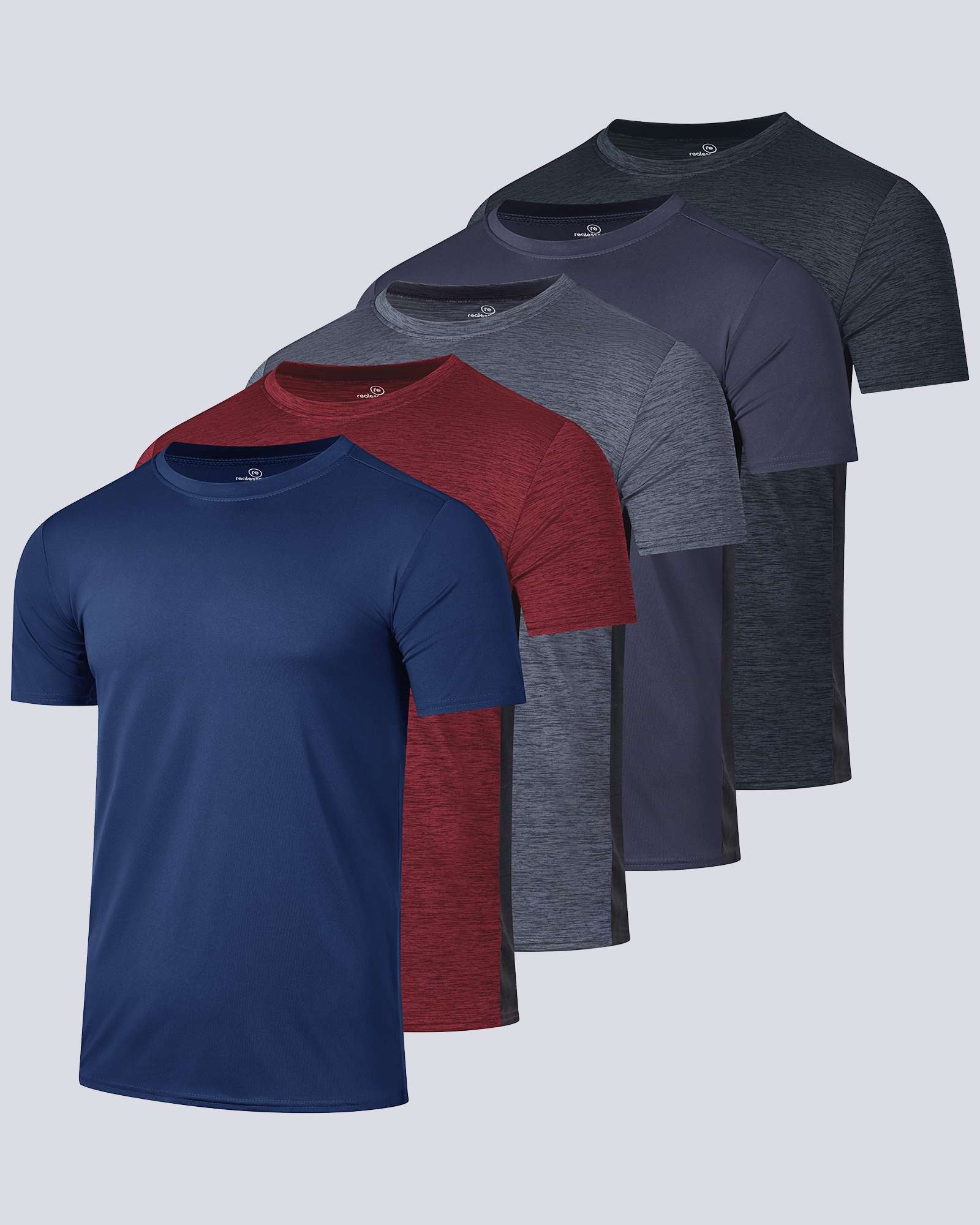 5 Pack: Mens Dry-Fit Active Crew Neck T-Shirt