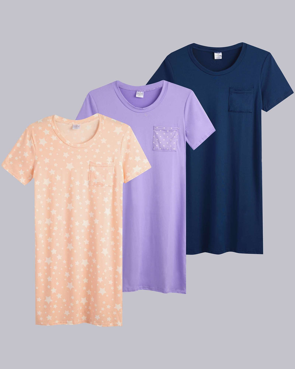 3 Pack: Womens Short-Sleeve Ultra-Soft Nightshirt Sleep Dress