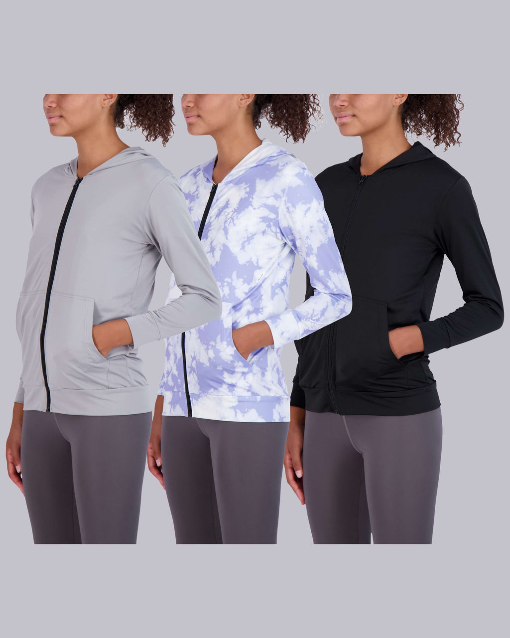 3 Pack: Womens Dry-Fit Active Full Zip-Up Hoodie Jacket