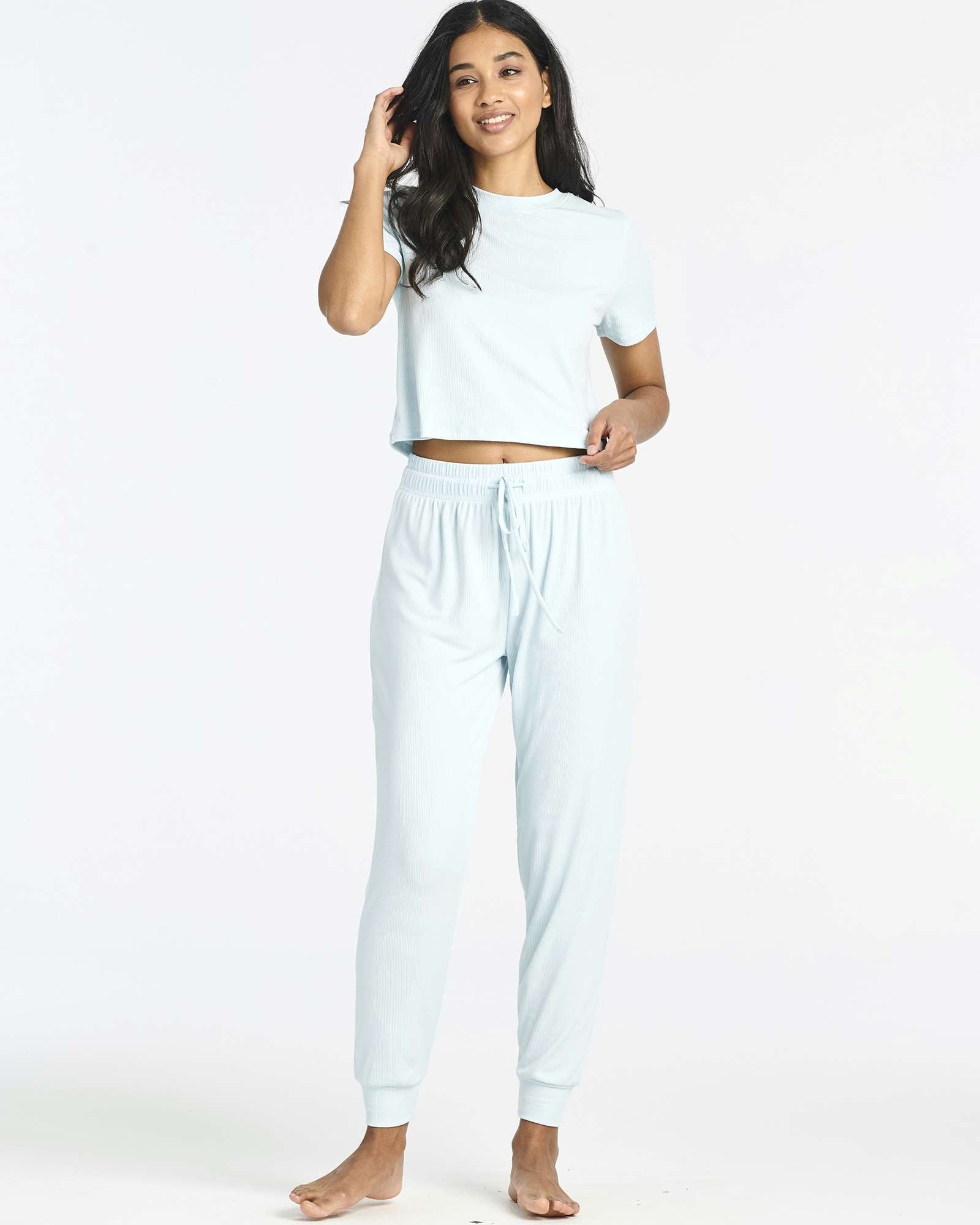 2 Pack: Women's Ribbed Knit Cropped Top with Jogger Sweatpants