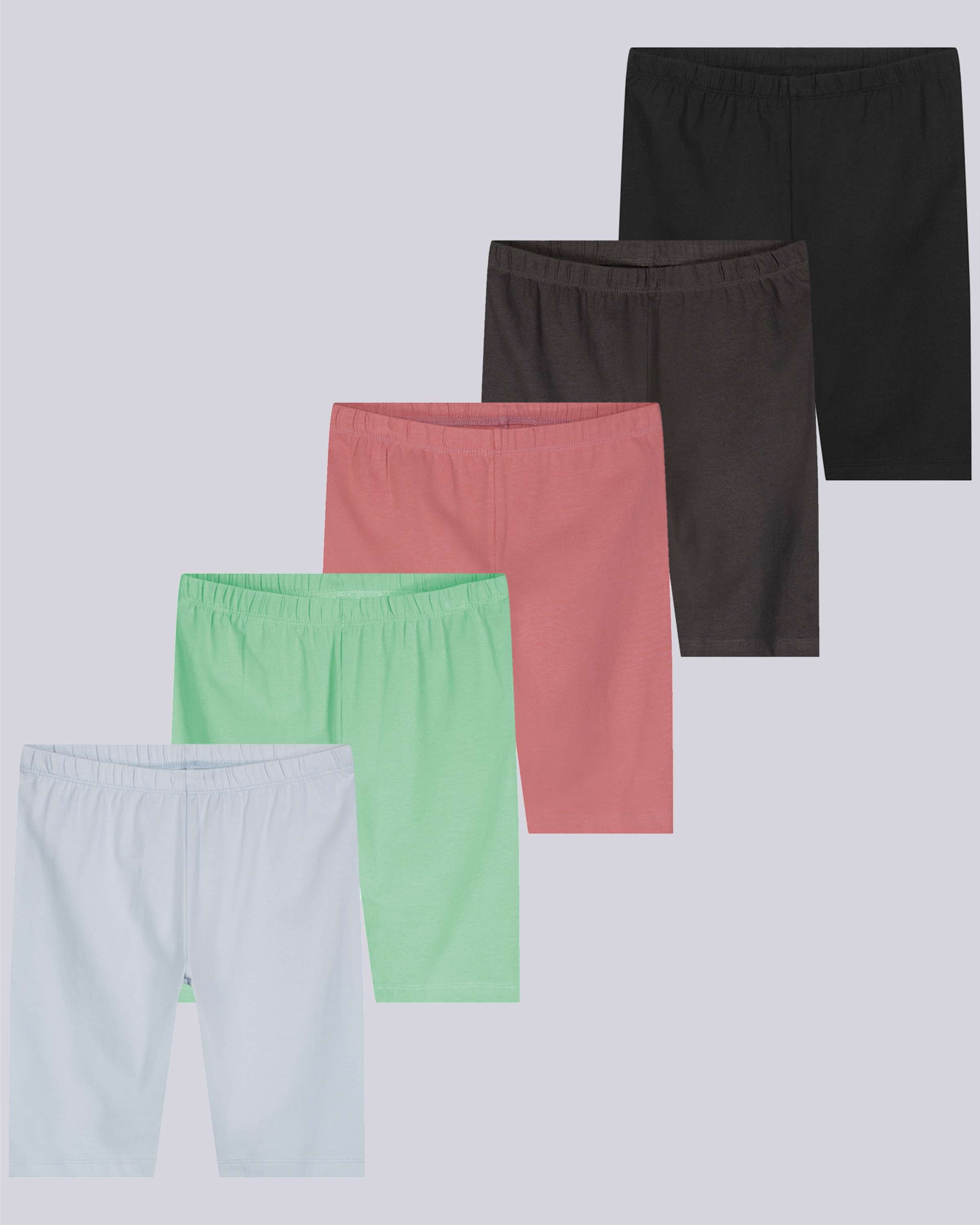 5 Pack: Girls' Cotton Spandex Biker Shorts