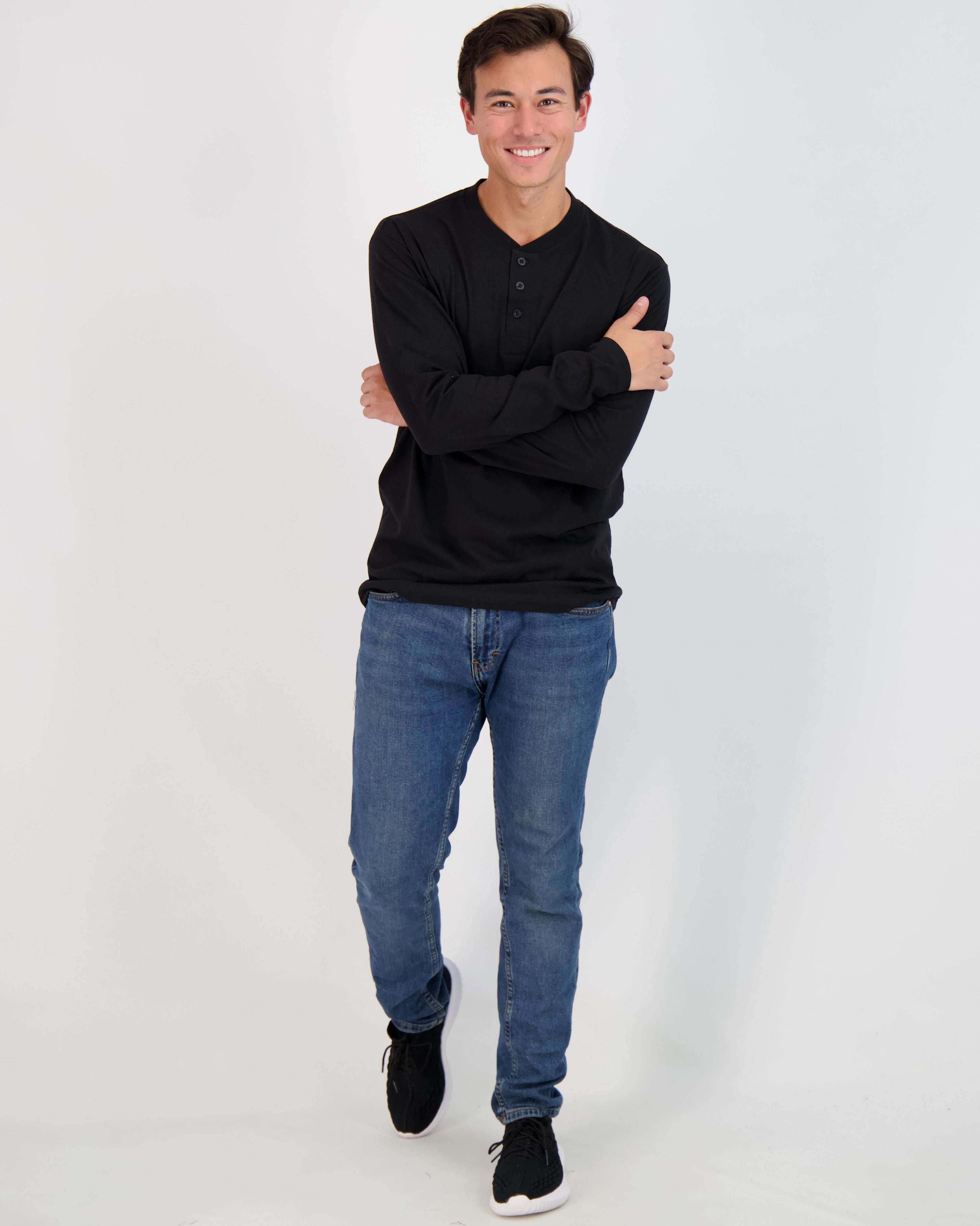 3 Pack: Mens Long Sleeve Cotton Henley T-Shirt