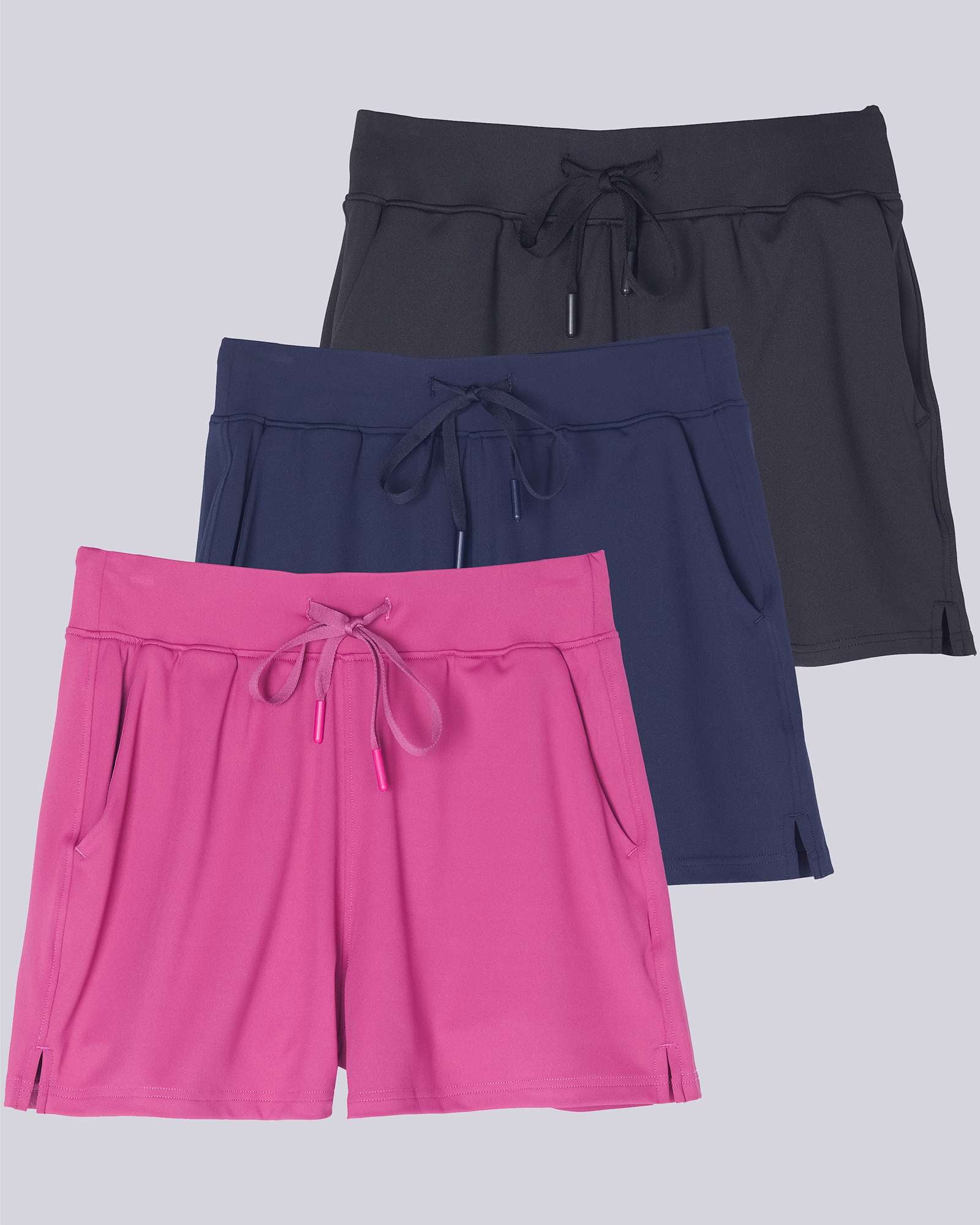 3 Pack: Women's 3" Athletic Workout Shorts with Pockets (Available in Big &